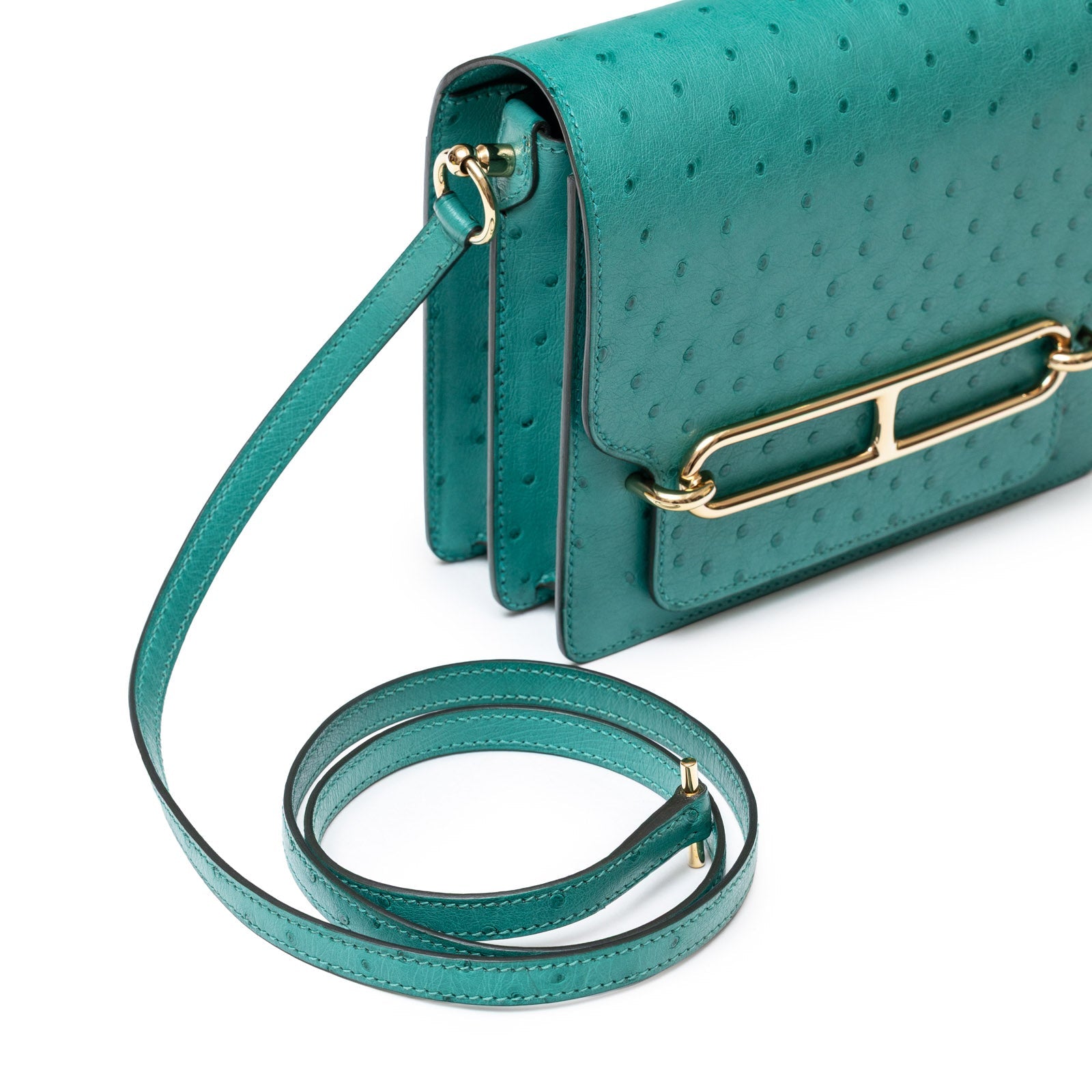 Hermès Mini Roulis Ostrich Vert Verone Permabrass Hardware