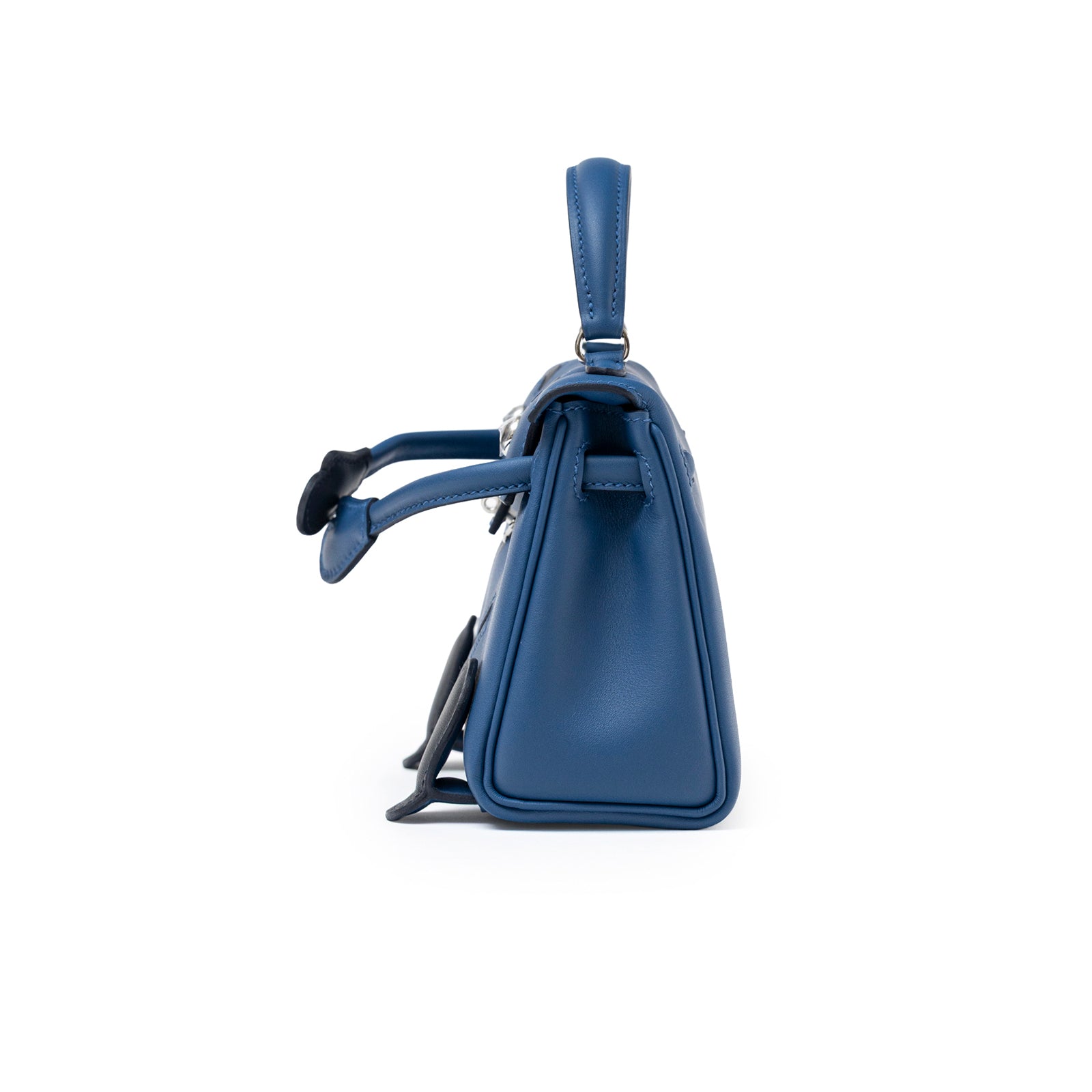 Hermès Quelle Idolle Kelly Doll Blue Tie and Caban Swift Palladium Hardware