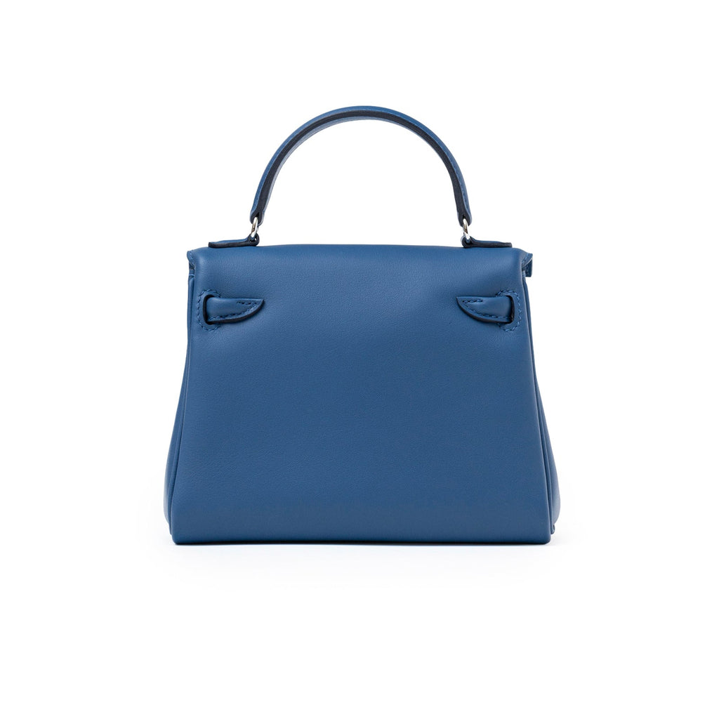 Hermès Quelle Idolle Kelly Doll Blue Tie and Caban Swift Palladium Hardware