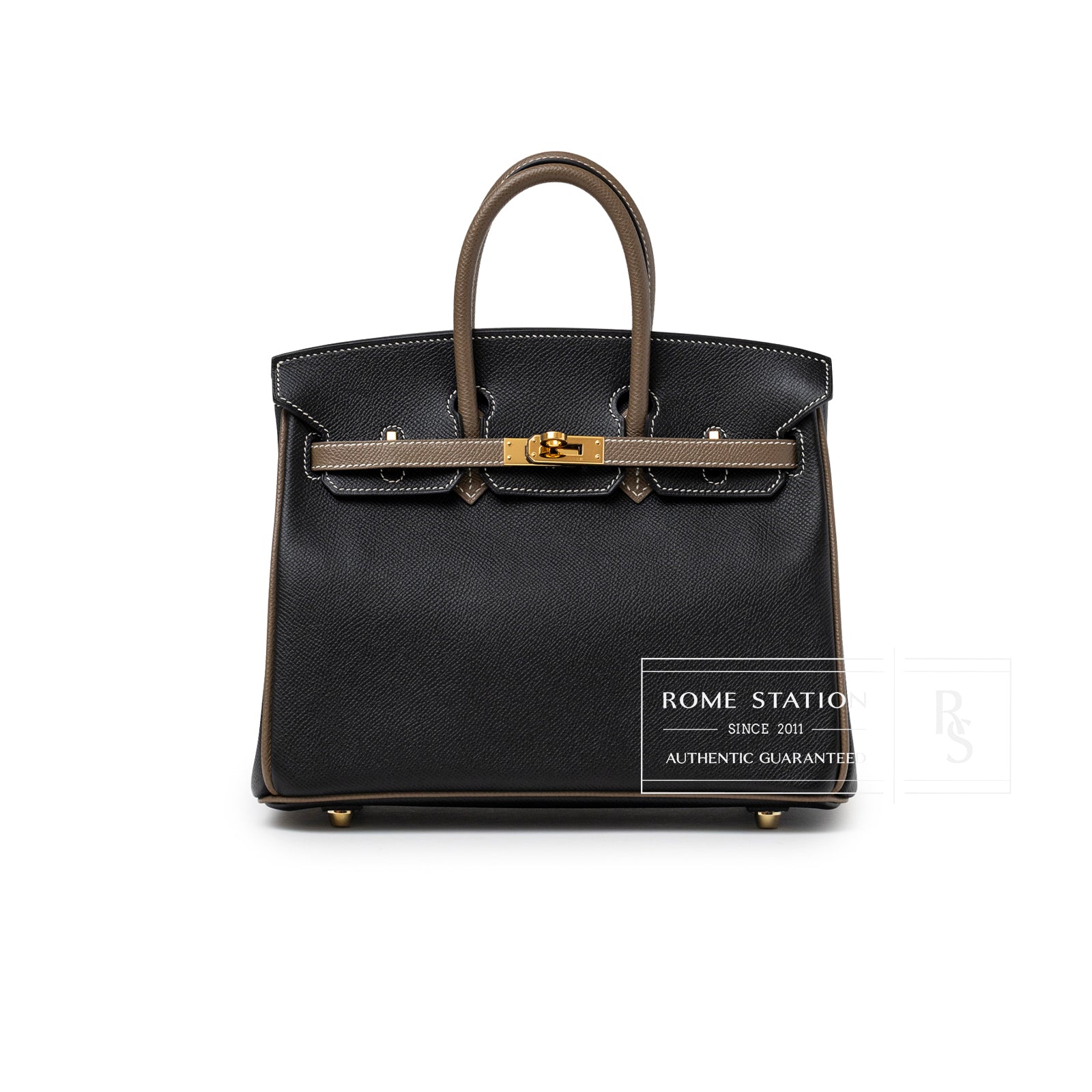 Hermès Special Order HSS Horseshoe Birkin 25 Black/Etoupe Epsom Gold Hardware