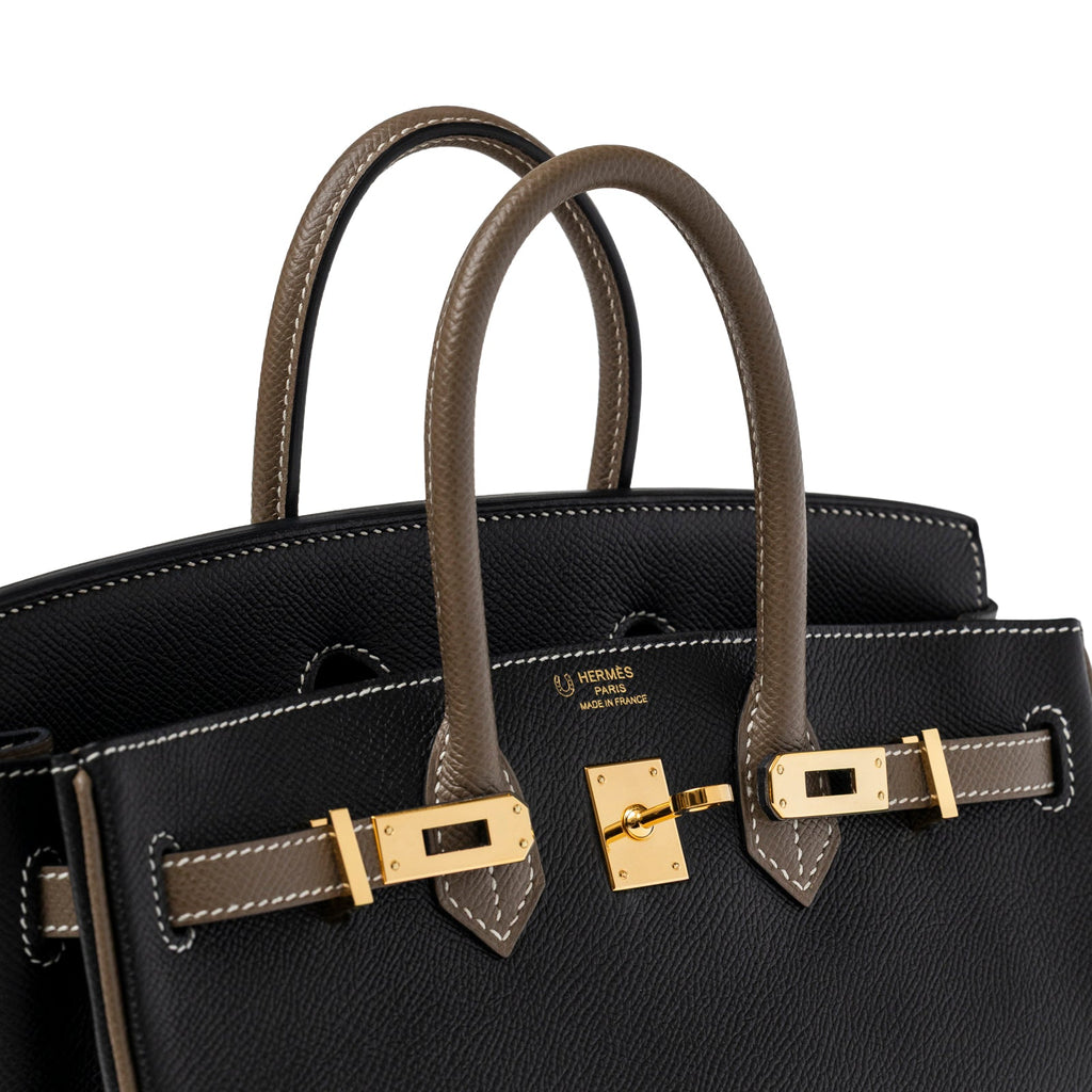 Hermès Special Order HSS Horseshoe Birkin 25 Black/Etoupe Epsom Gold Hardware