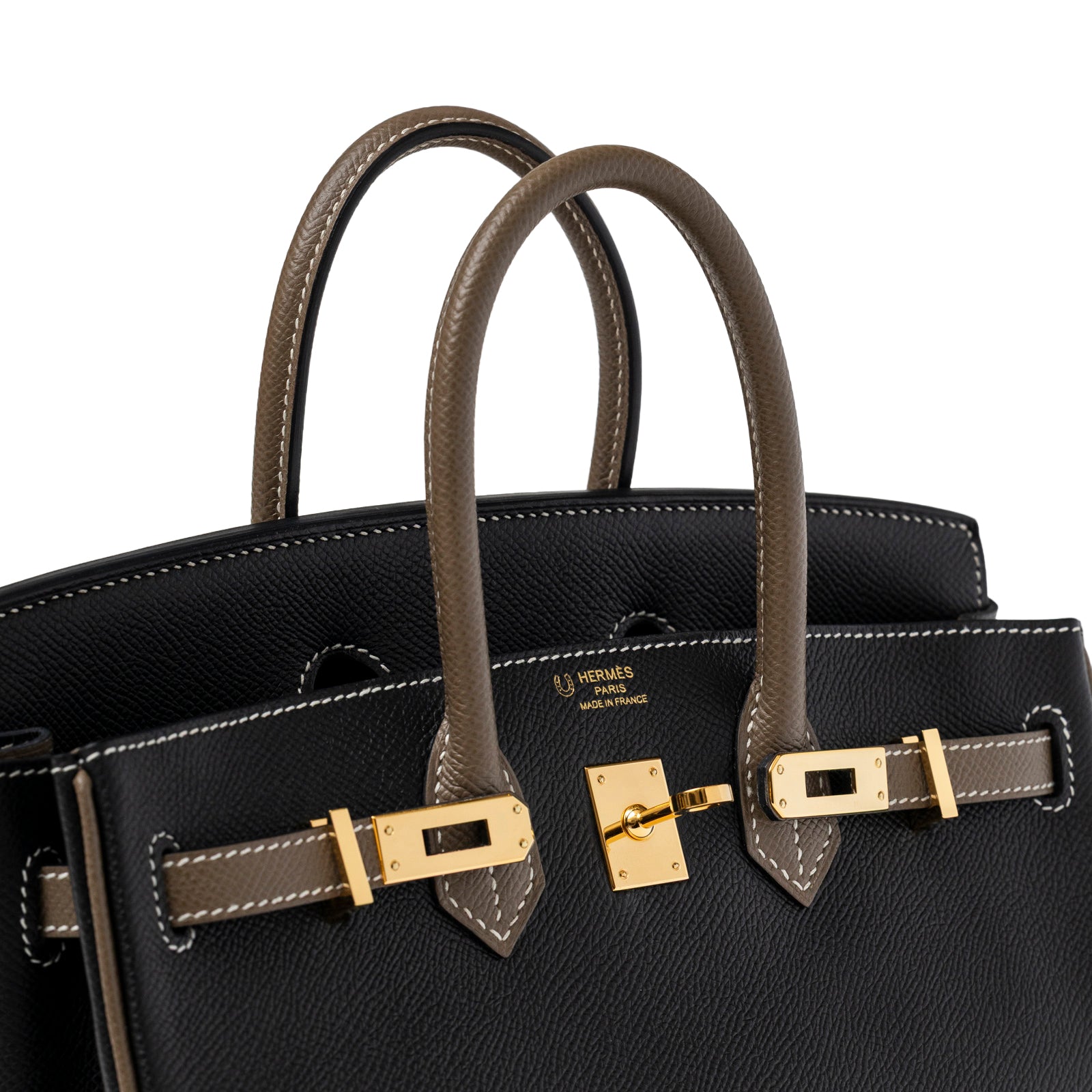Hermès Special Order HSS Horseshoe Birkin 25 Black/Etoupe Epsom Gold Hardware