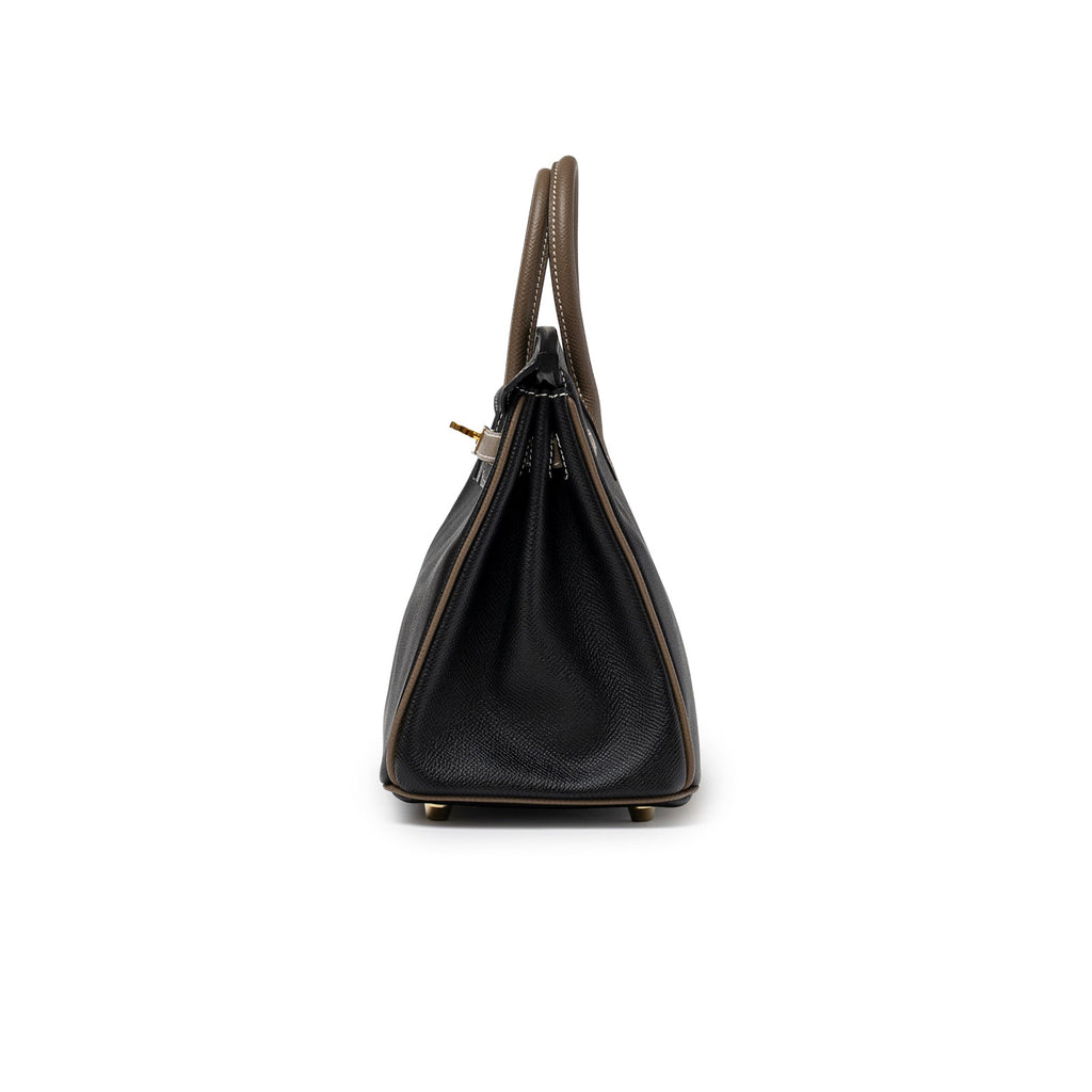 Hermès Special Order HSS Horseshoe Birkin 25 Black/Etoupe Epsom Gold Hardware