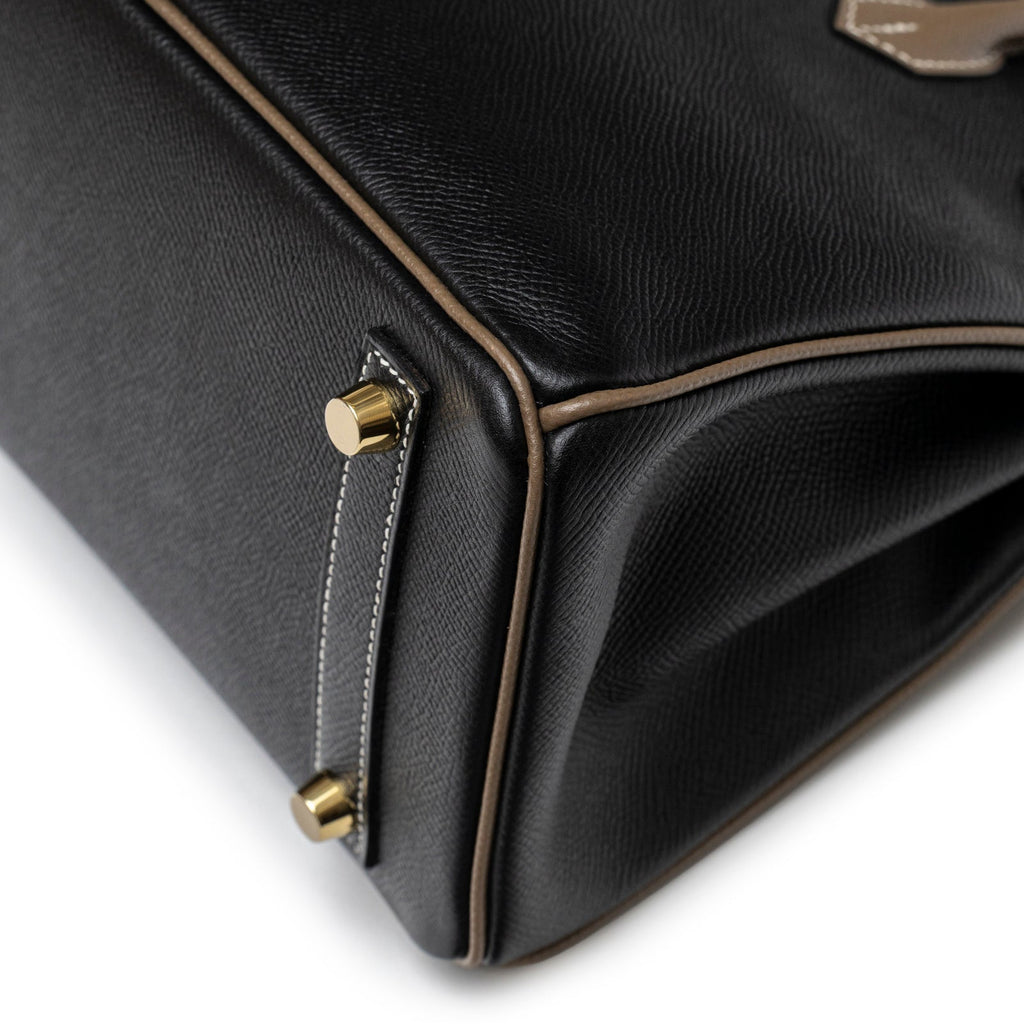 Hermès Special Order HSS Horseshoe Birkin 25 Black/Etoupe Epsom Gold Hardware