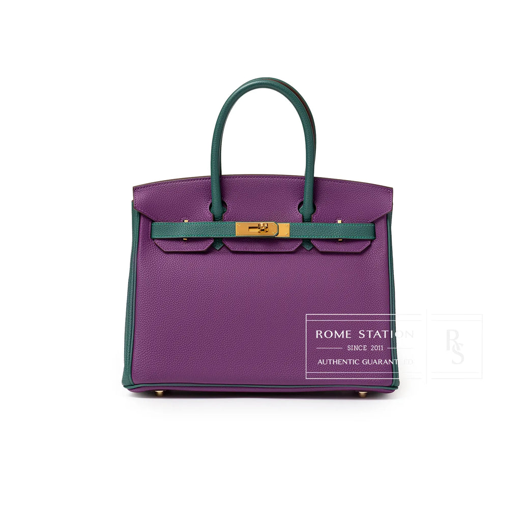 Hermès Special Order HSS Horseshoe Birkin 30 Anemone/Malachite Togo Gold Hardware