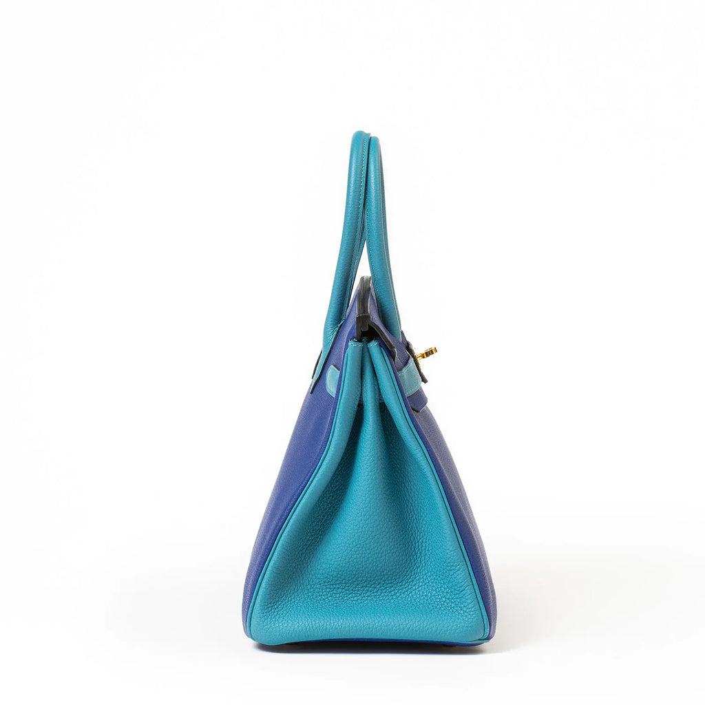 Hermès Special Order HSS Horseshoe Birkin 30 Blue Electric and Blue Turquoise Togo Gold Hardware