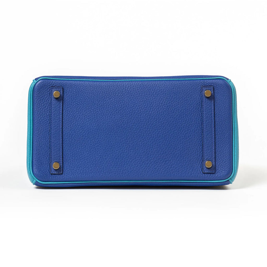 Hermès Special Order HSS Horseshoe Birkin 30 Blue Electric and Blue Turquoise Togo Gold Hardware