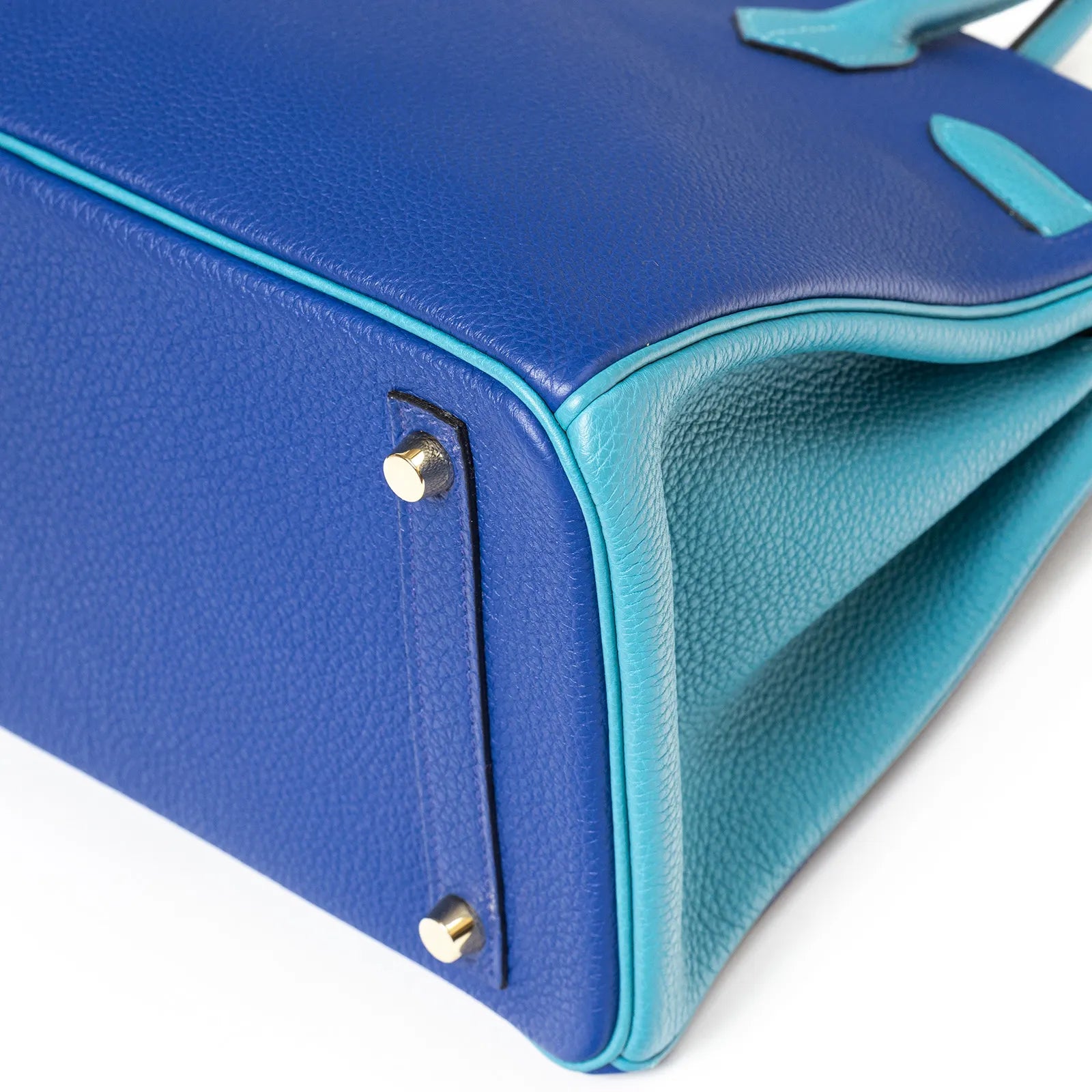 Hermès Special Order HSS Horseshoe Birkin 30 Blue Electric and Blue Turquoise Togo Gold Hardware