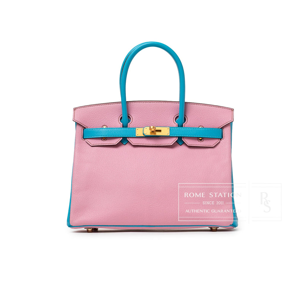 Hermès Special Order HSS Horseshoe Birkin 30 Bubble Gum Pink Celeste Chevre Mysore Brushed Gold Hardware