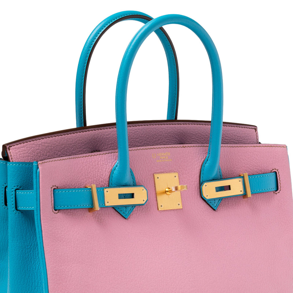 Hermès Special Order HSS Horseshoe Birkin 30 Bubble Gum Pink Celeste Chevre Mysore Brushed Gold Hardware
