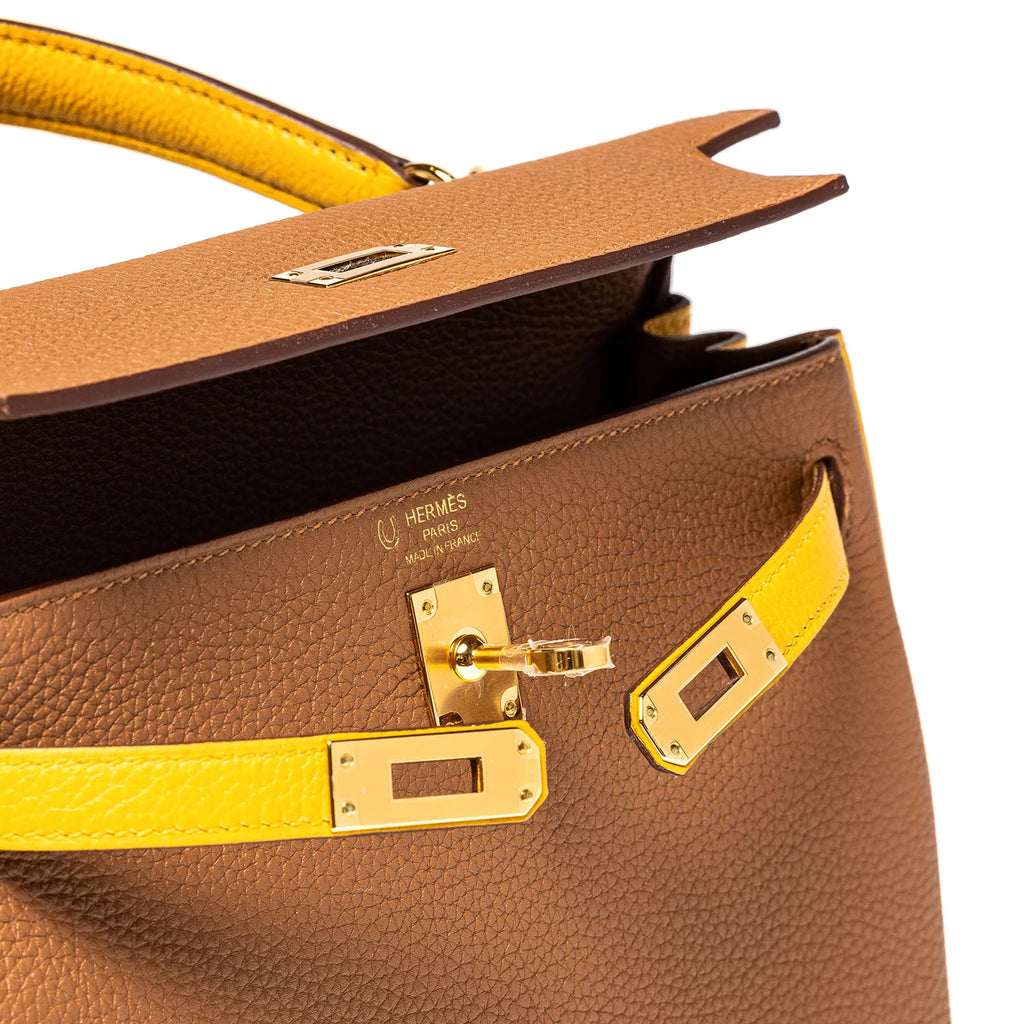Hermès Special Order HSS Horseshoe Kelly 25 Gold/Jaune Ambre Togo Gold Hardware