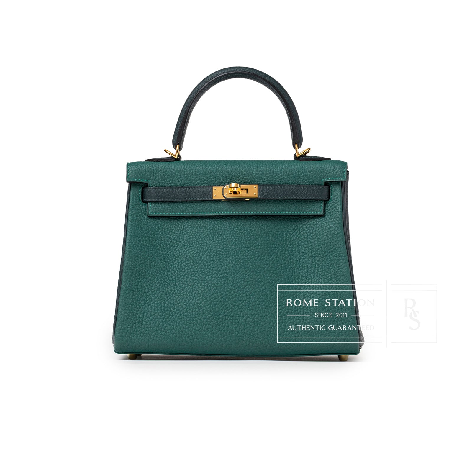 Hermès Special Order HSS Horseshoe Kelly 25 Malachite Vert Togo Gold Hardware