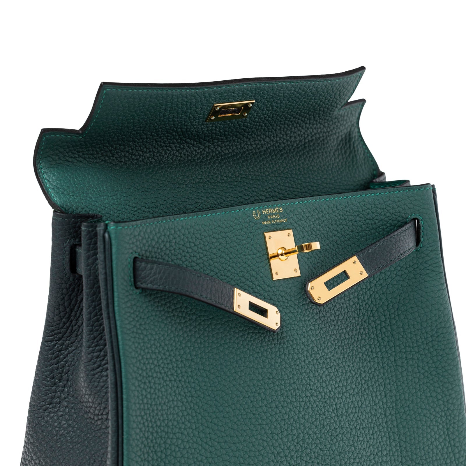 Hermès Special Order HSS Horseshoe Kelly 25 Malachite Vert Togo Gold Hardware