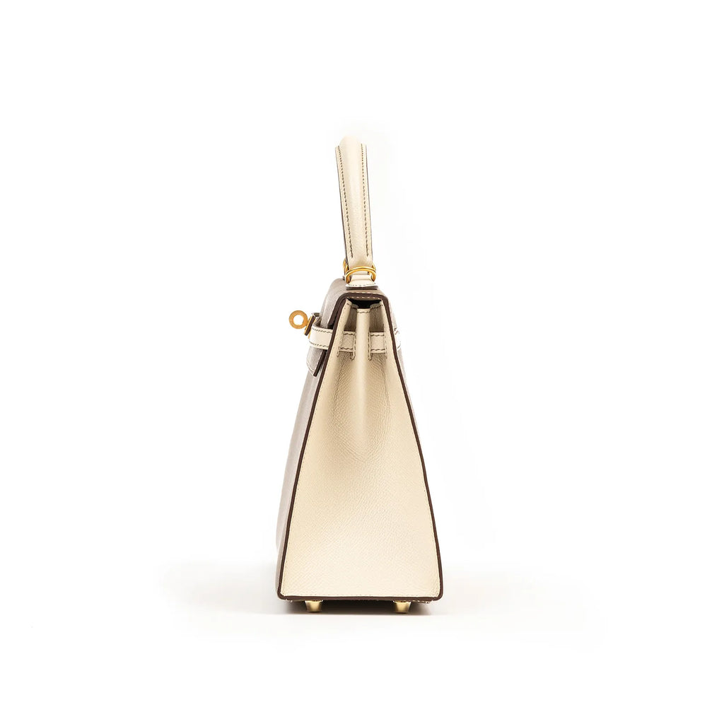 Hermès Special Order HSS Horseshoe Kelly 25 Sellier Etoupe/Craie Epsom Brushed Gold Hardware