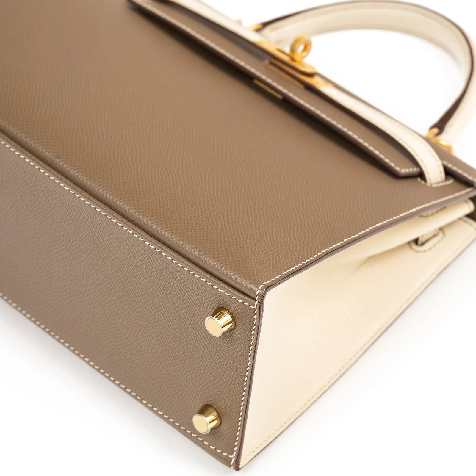Hermès Special Order HSS Horseshoe Kelly 25 Sellier Etoupe/Craie Epsom Brushed Gold Hardware