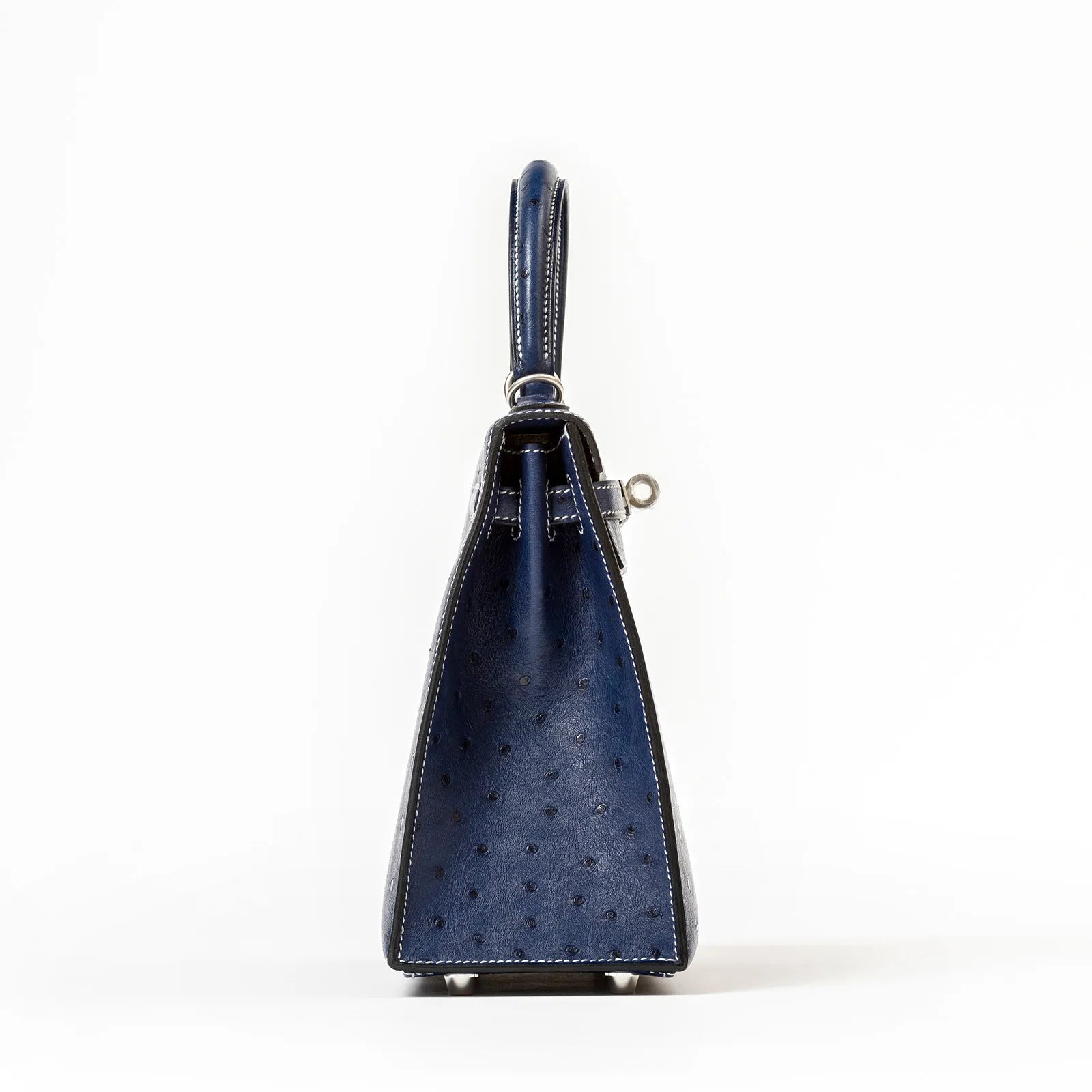 Hermès Special Order HSS Horseshoe Kelly 25 Sellier Ostrich Blue Iris/Gris Brushed Palladium Hardware
