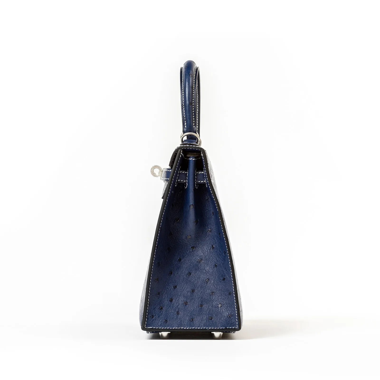 Hermès Special Order HSS Horseshoe Kelly 25 Sellier Ostrich Blue Iris/Gris Brushed Palladium Hardware