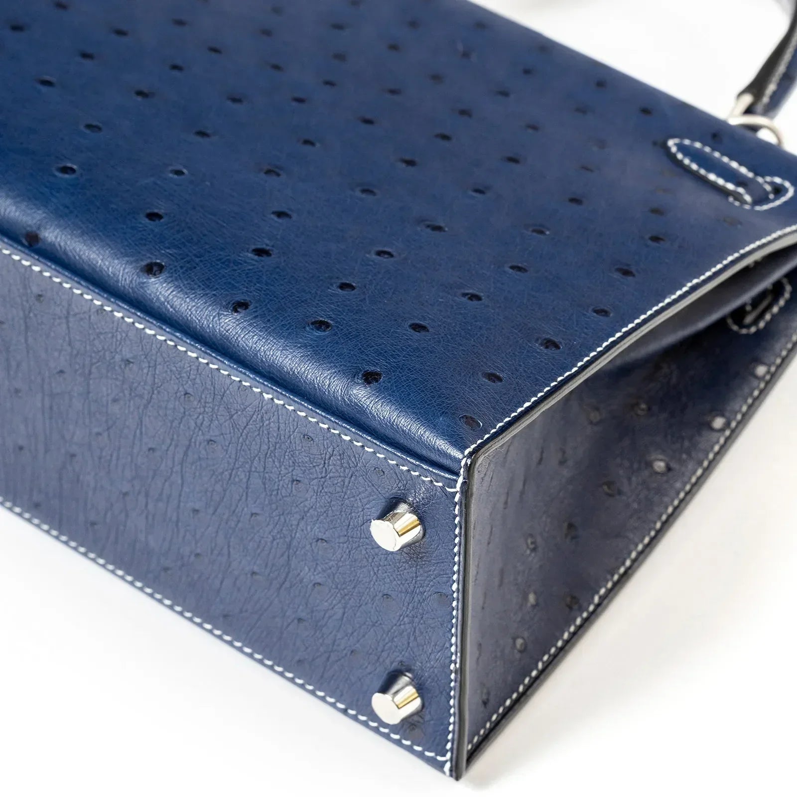 Hermès Special Order HSS Horseshoe Kelly 25 Sellier Ostrich Blue Iris/Gris Brushed Palladium Hardware