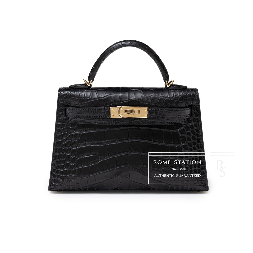 Hermès Special Order HSS Horseshoe Mini Kelly II Black Blue Matte Alligator Permabrass Hardware