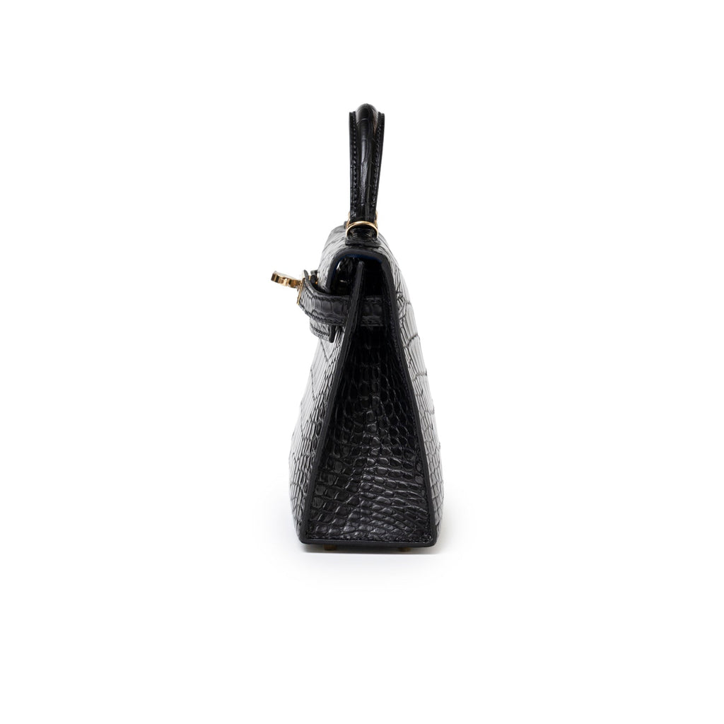 Hermès Special Order HSS Horseshoe Mini Kelly II Black Blue Matte Alligator Permabrass Hardware