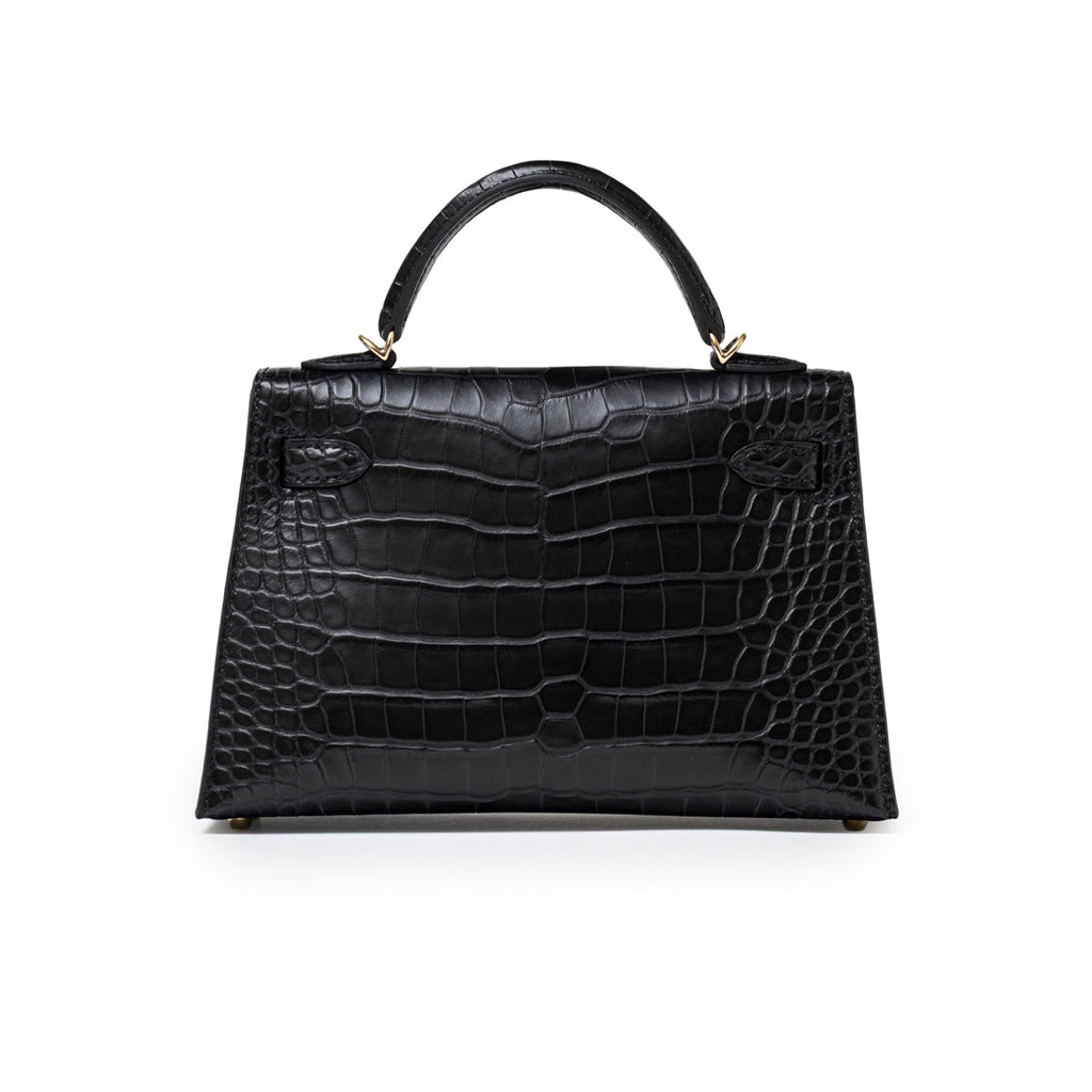 Hermès Special Order HSS Horseshoe Mini Kelly II Black Blue Matte Alligator Permabrass Hardware
