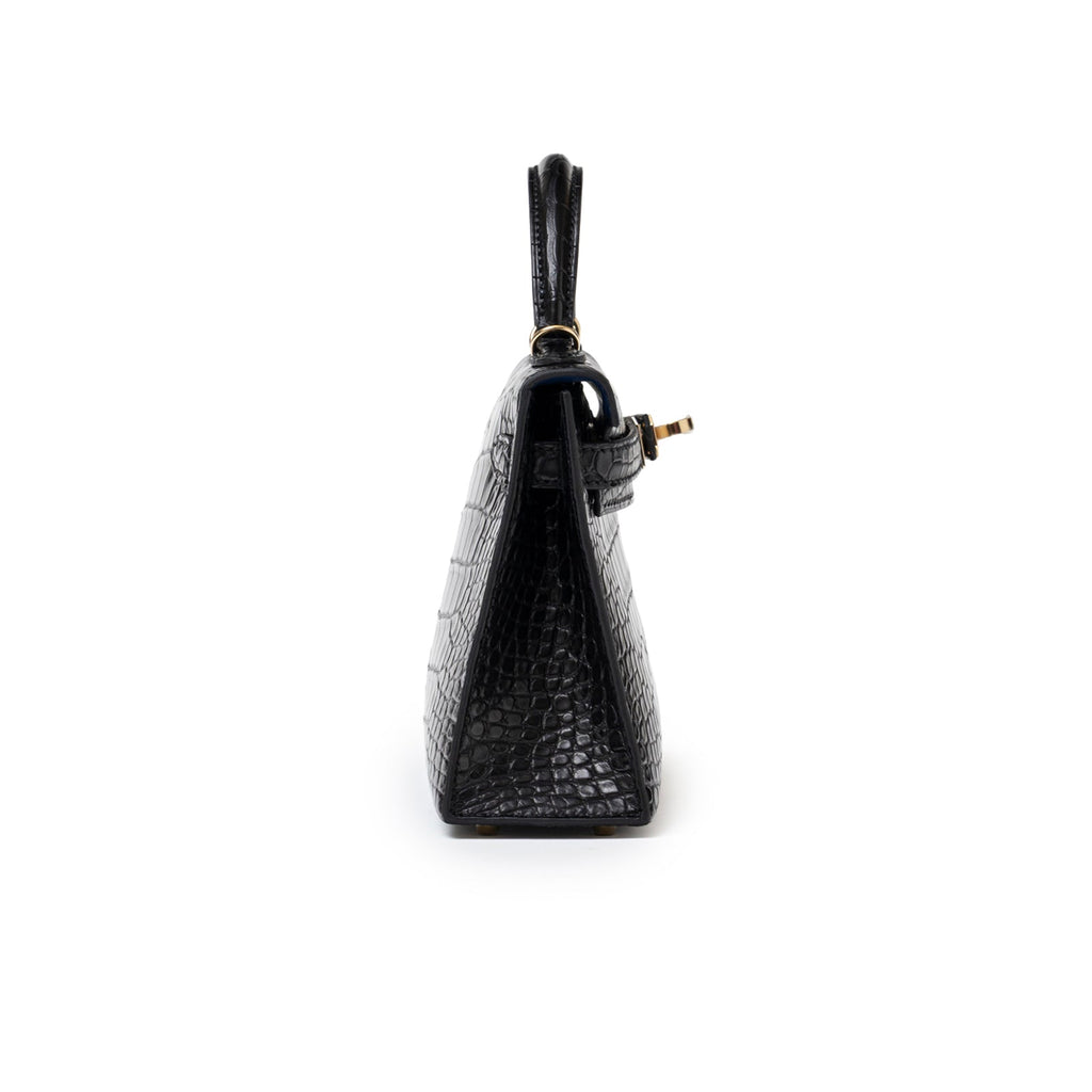 Hermès Special Order HSS Horseshoe Mini Kelly II Black Blue Matte Alligator Permabrass Hardware