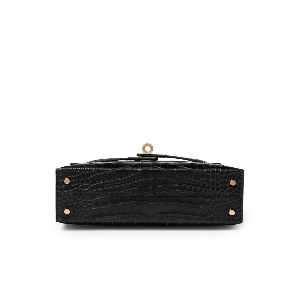 Hermès Special Order HSS Horseshoe Mini Kelly II Black Blue Matte Alligator Permabrass Hardware