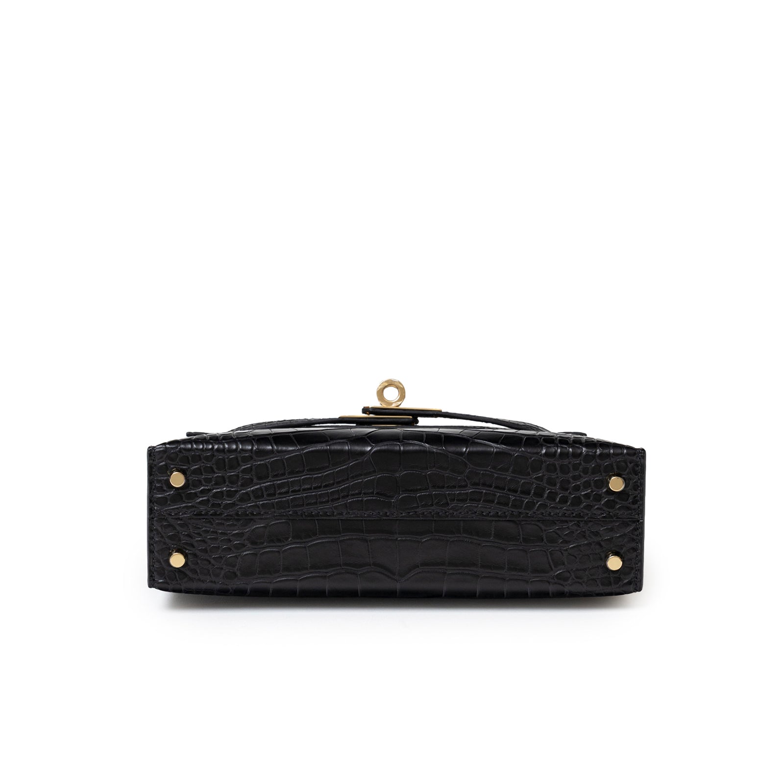 Hermès Special Order HSS Horseshoe Mini Kelly II Black Blue Matte Alligator Permabrass Hardware