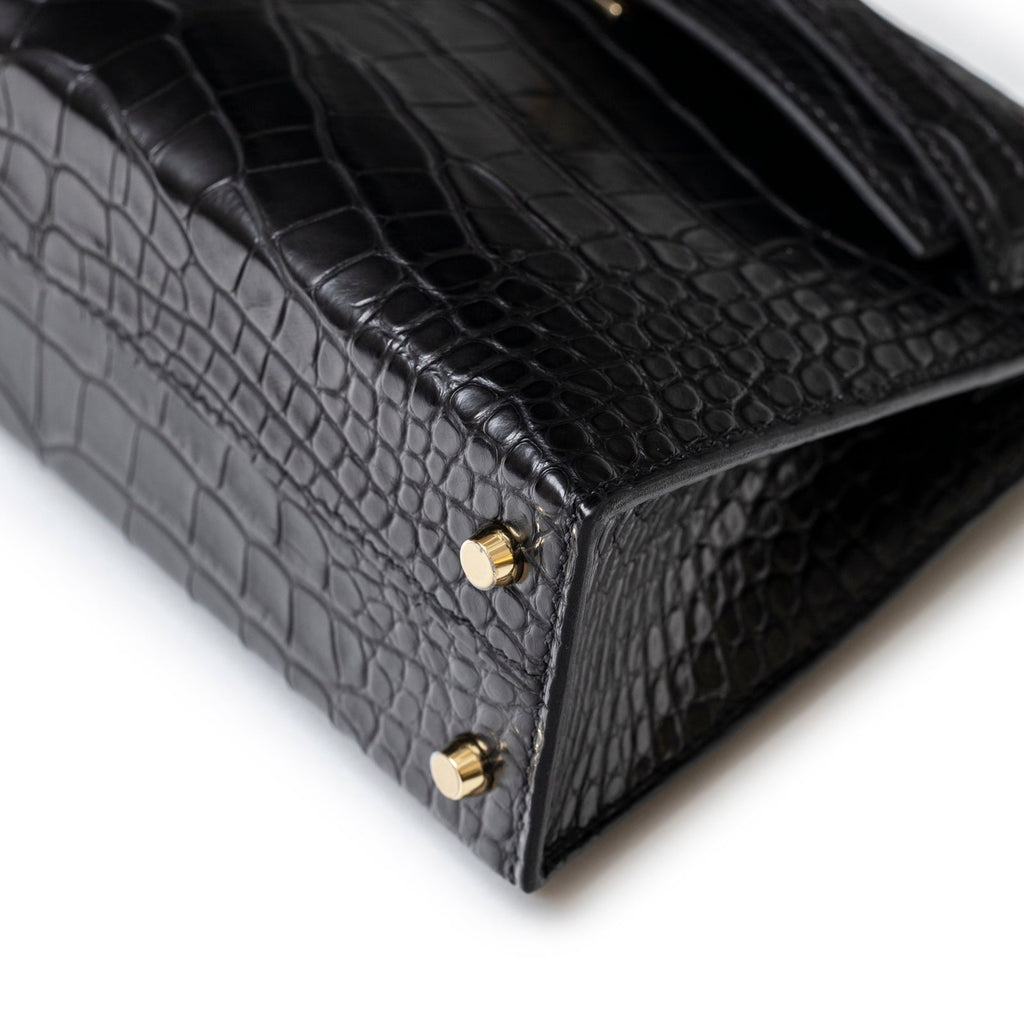 Hermès Special Order HSS Horseshoe Mini Kelly II Black Blue Matte Alligator Permabrass Hardware