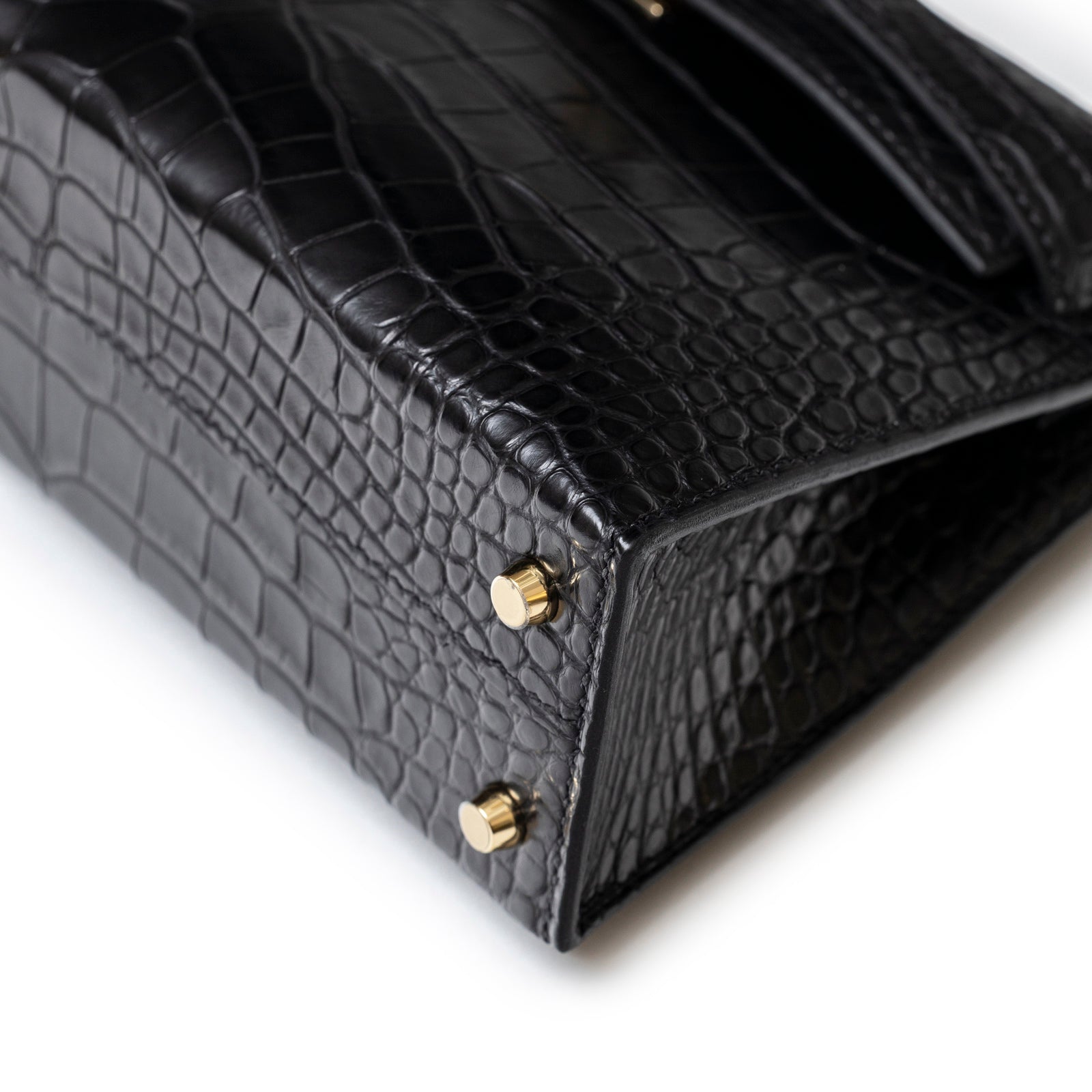 Hermès Special Order HSS Horseshoe Mini Kelly II Black Blue Matte Alligator Permabrass Hardware