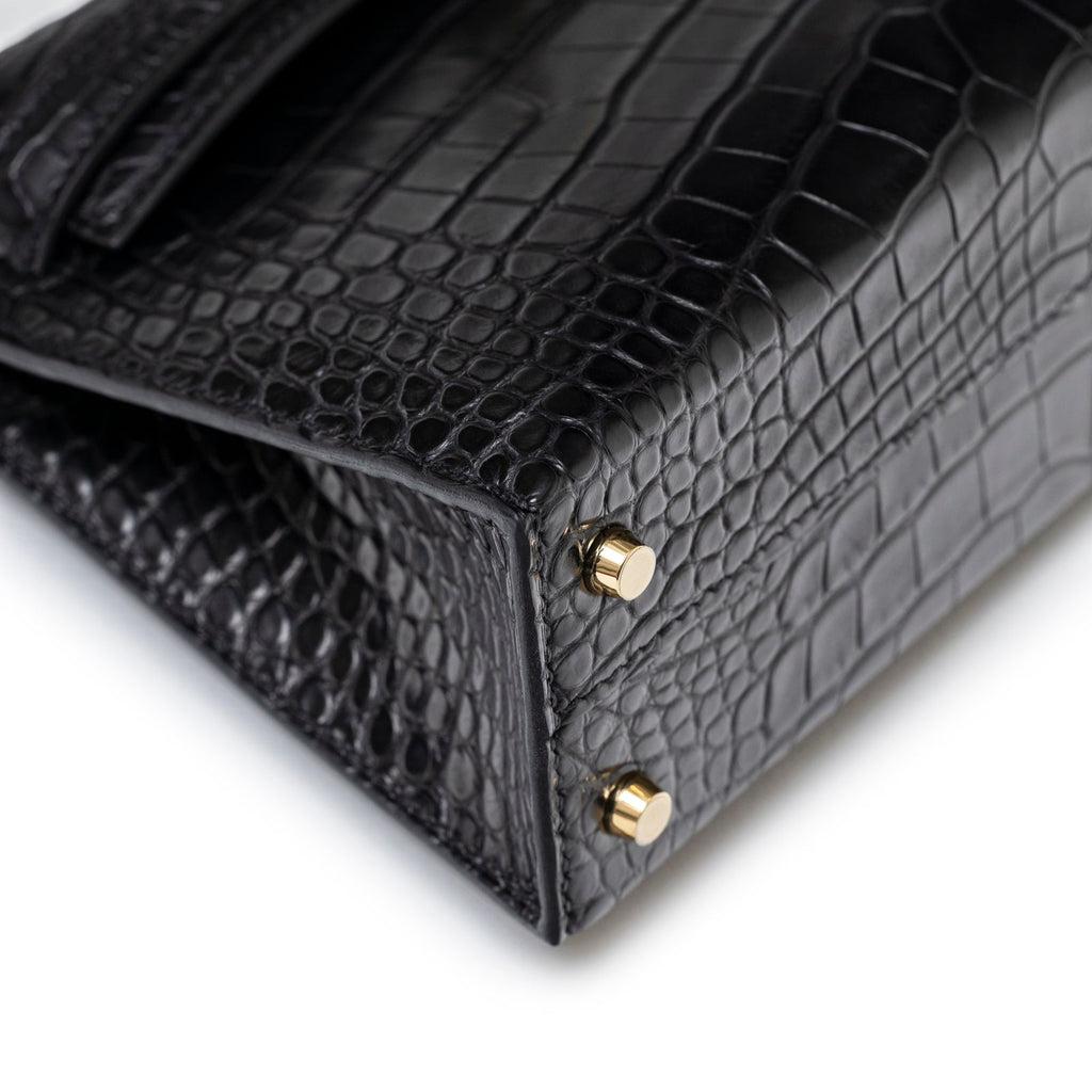Hermès Special Order HSS Horseshoe Mini Kelly II Black Blue Matte Alligator Permabrass Hardware