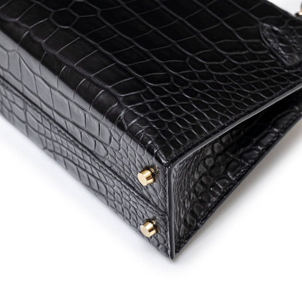 Hermès Special Order HSS Horseshoe Mini Kelly II Black Blue Matte Alligator Permabrass Hardware