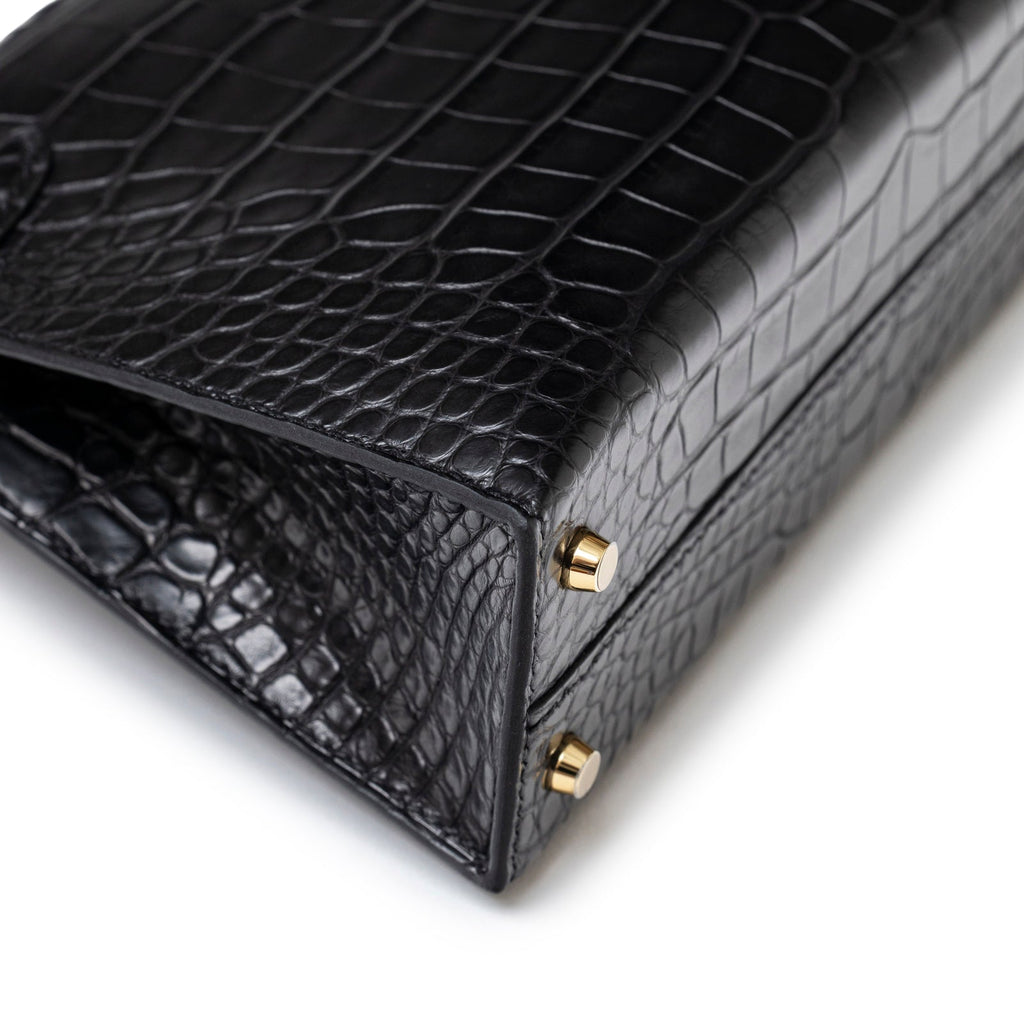 Hermès Special Order HSS Horseshoe Mini Kelly II Black Blue Matte Alligator Permabrass Hardware