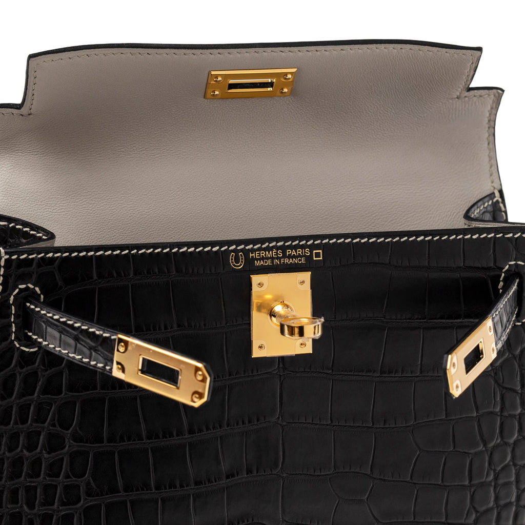 Hermès Special Order HSS Horseshoe Mini Kelly II Black Gris Matte Alligator Gold Hardware