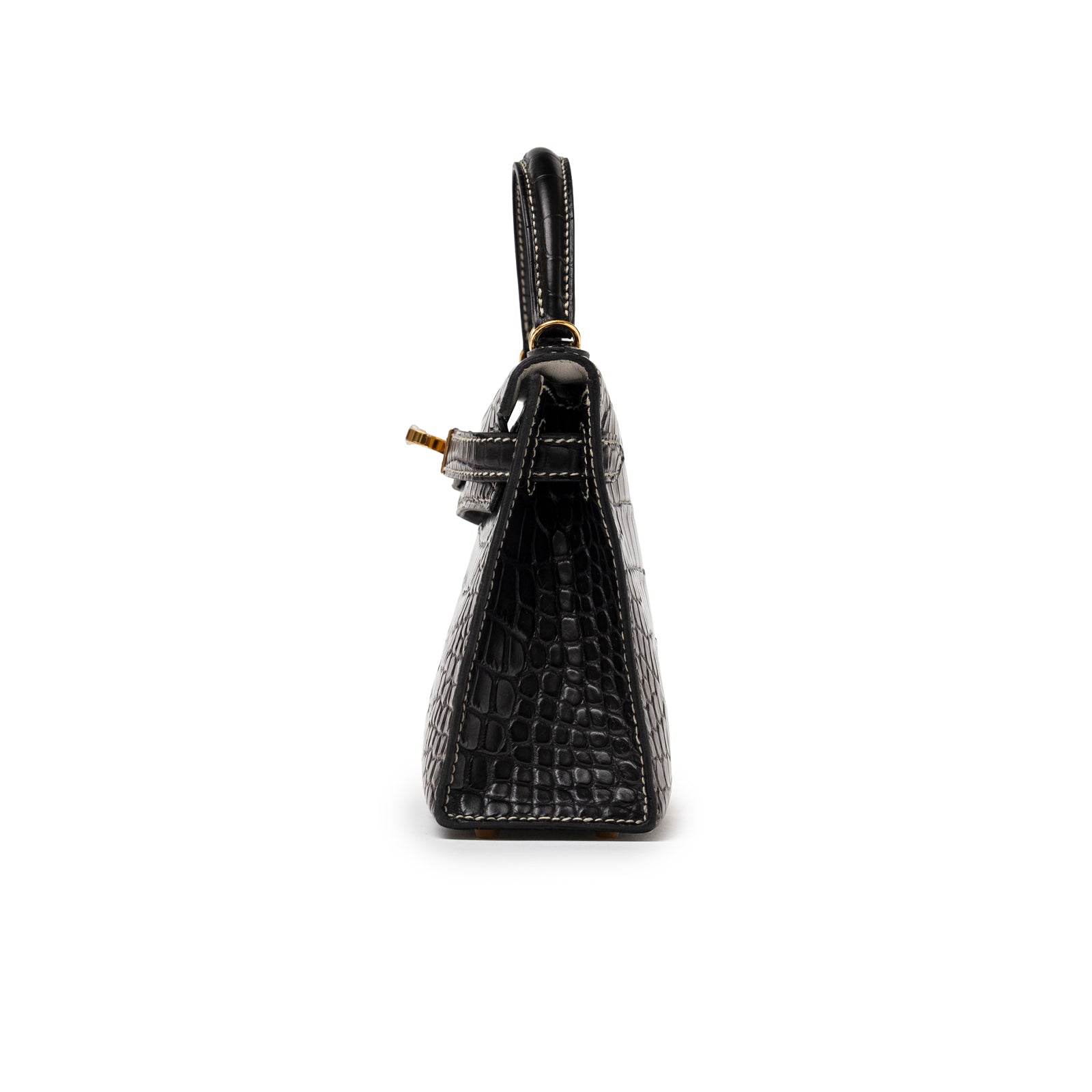 Hermès Special Order HSS Horseshoe Mini Kelly II Black Gris Matte Alligator Gold Hardware