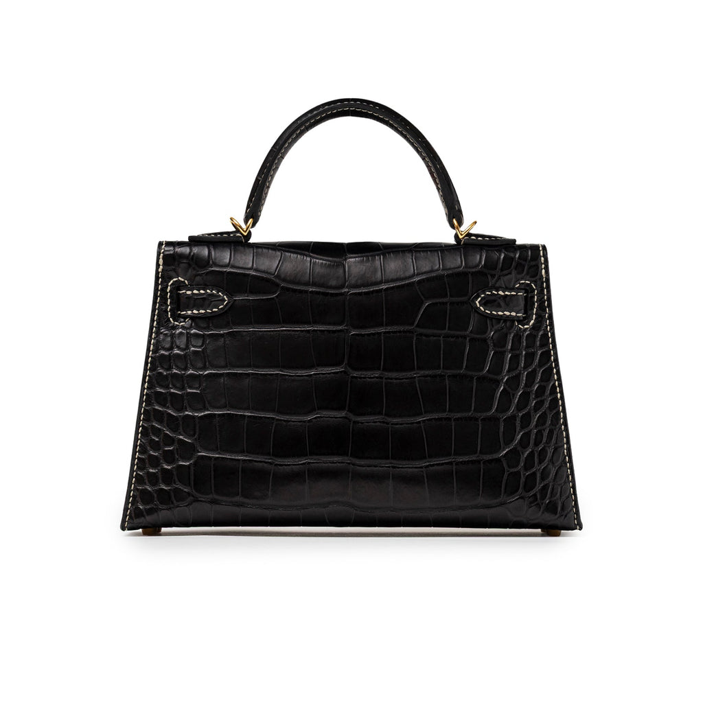 Hermès Special Order HSS Horseshoe Mini Kelly II Black Gris Matte Alligator Gold Hardware