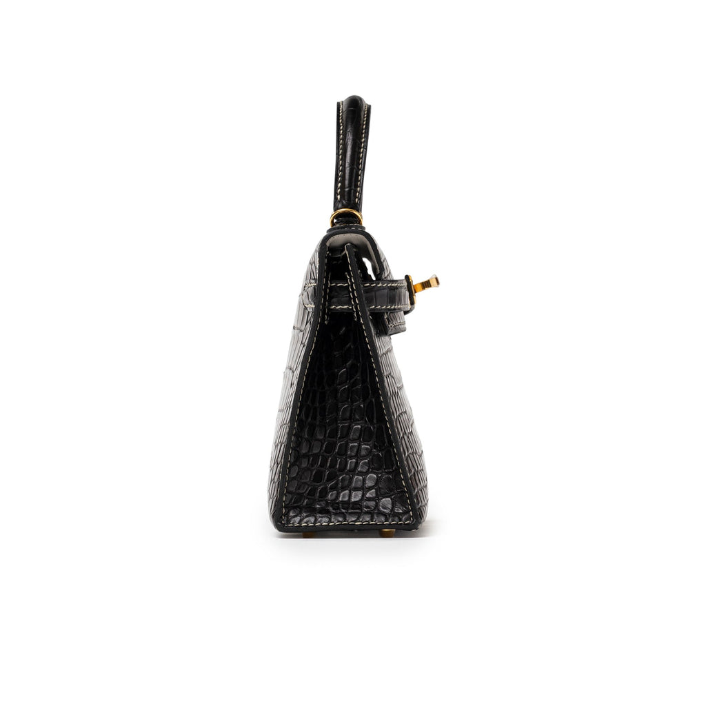 Hermès Special Order HSS Horseshoe Mini Kelly II Black Gris Matte Alligator Gold Hardware