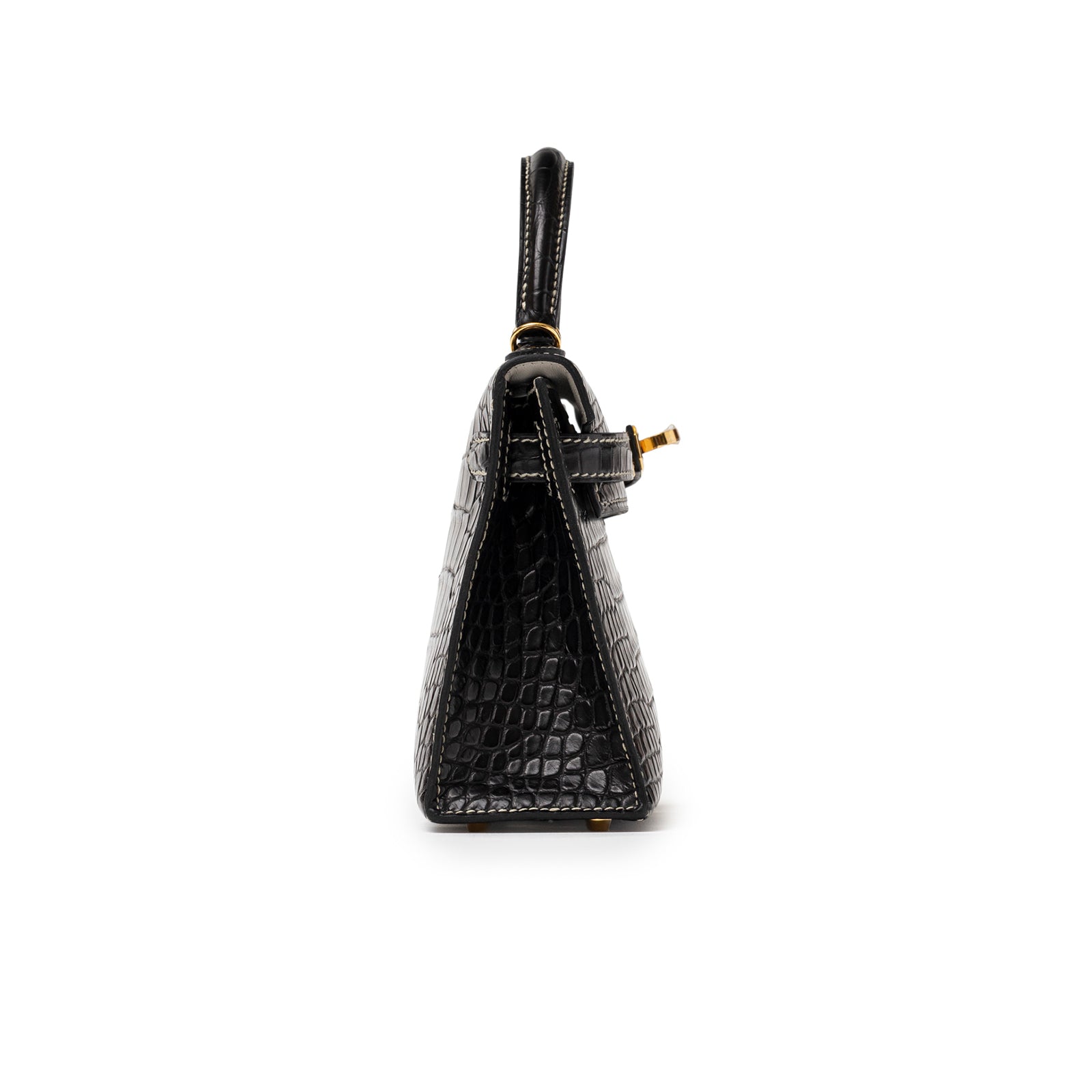 Hermès Special Order HSS Horseshoe Mini Kelly II Black Gris Matte Alligator Gold Hardware