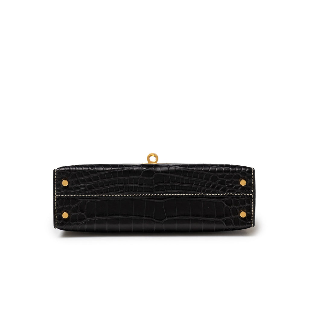Hermès Special Order HSS Horseshoe Mini Kelly II Black Gris Matte Alligator Gold Hardware