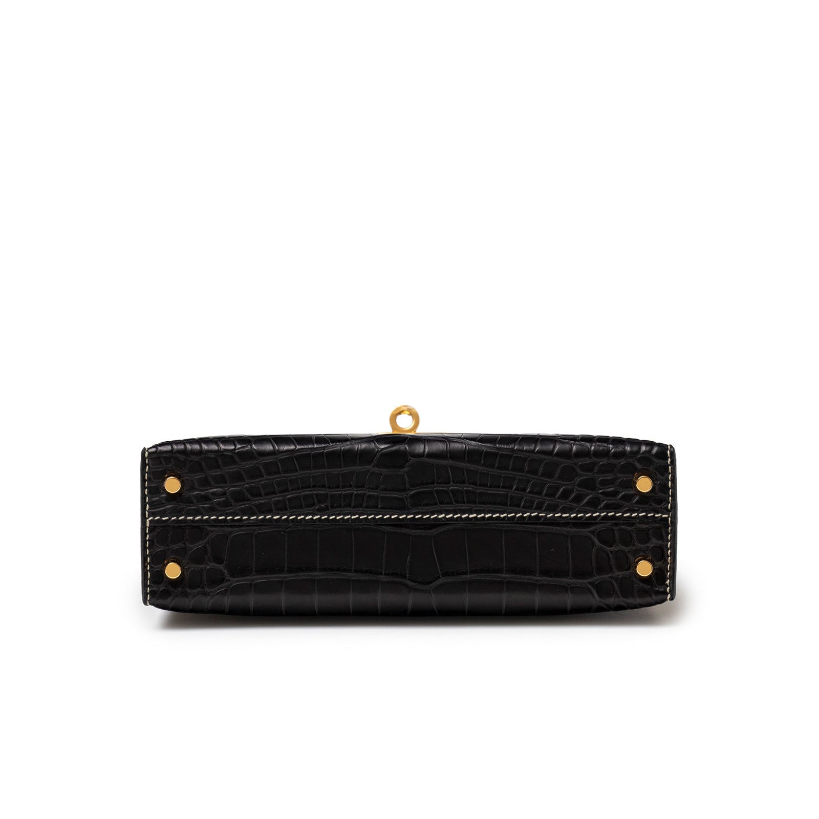 Hermès Special Order HSS Horseshoe Mini Kelly II Black Gris Matte Alligator Gold Hardware