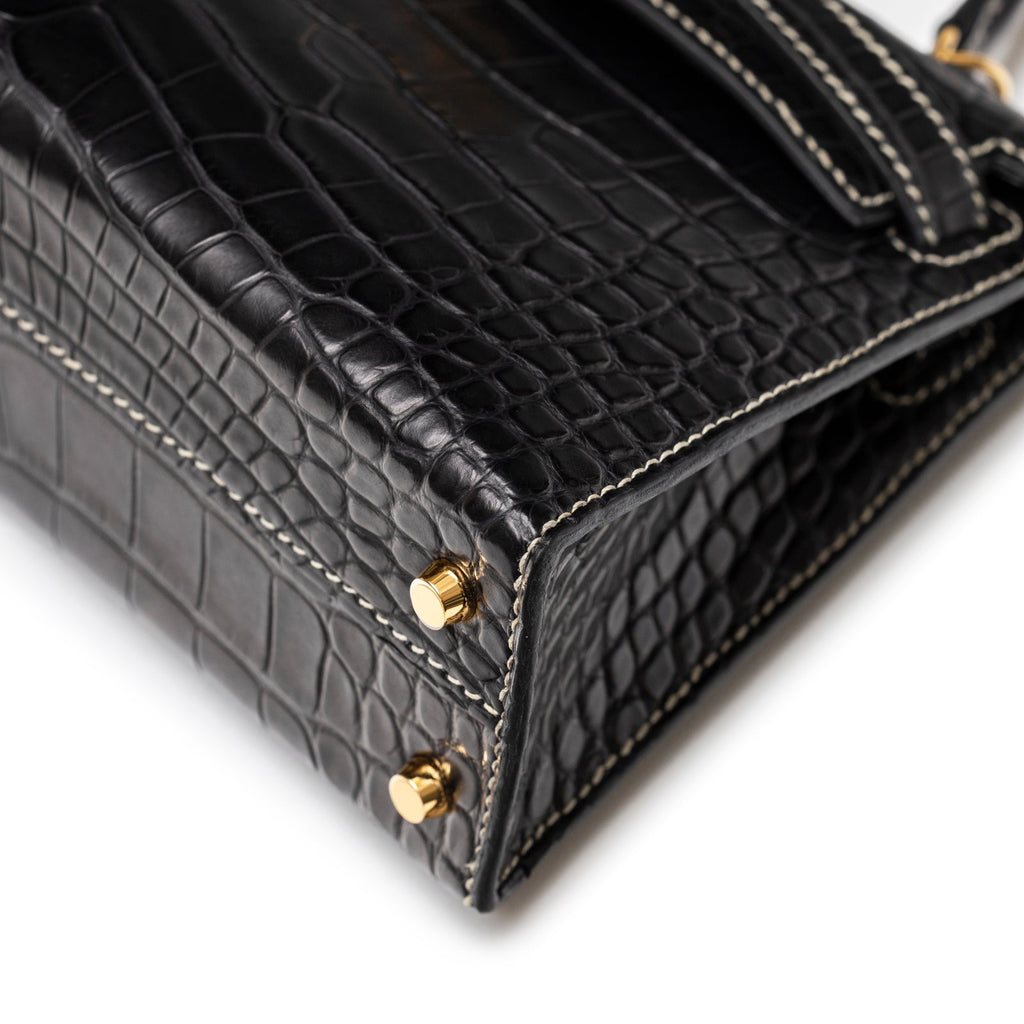 Hermès Special Order HSS Horseshoe Mini Kelly II Black Gris Matte Alligator Gold Hardware