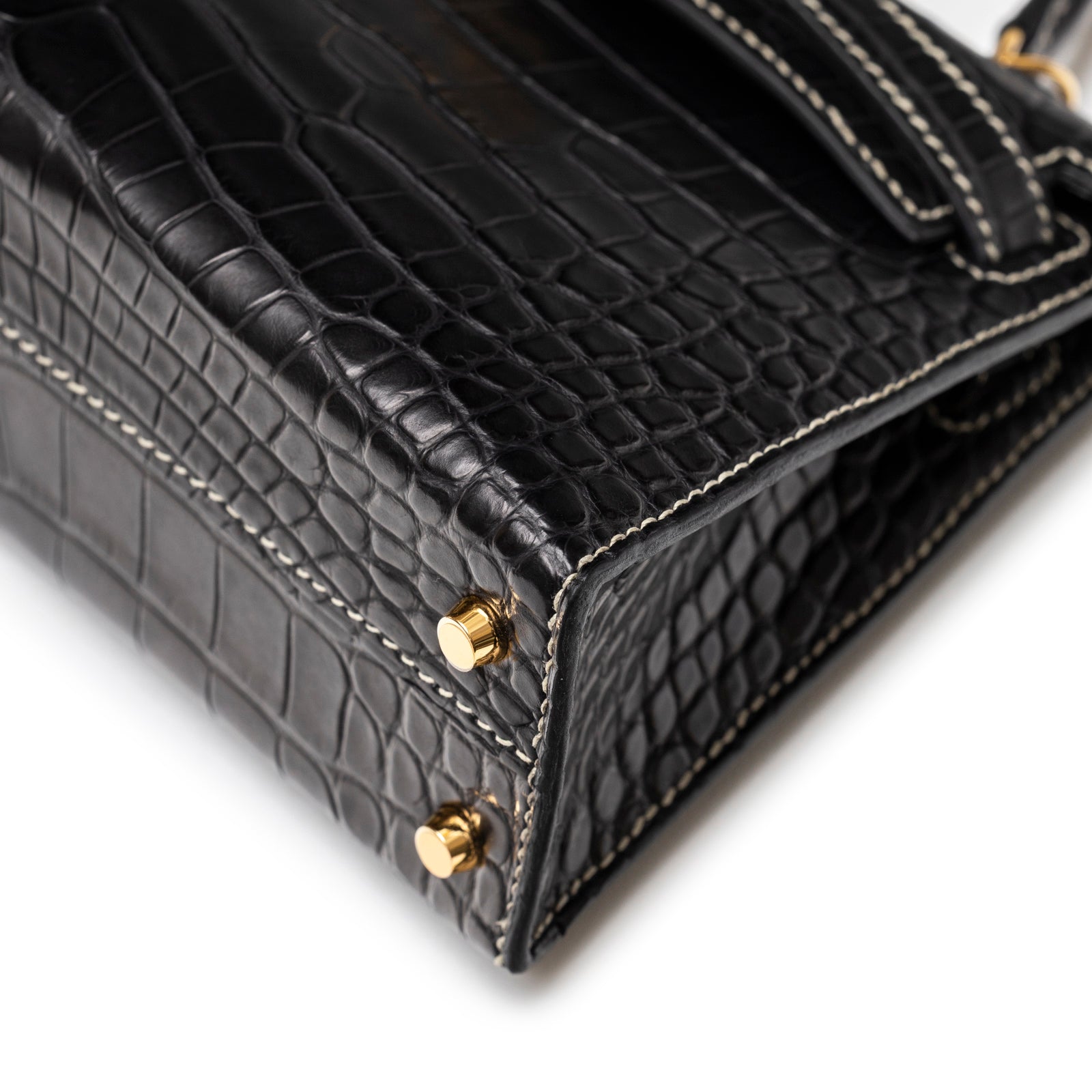 Hermès Special Order HSS Horseshoe Mini Kelly II Black Gris Matte Alligator Gold Hardware