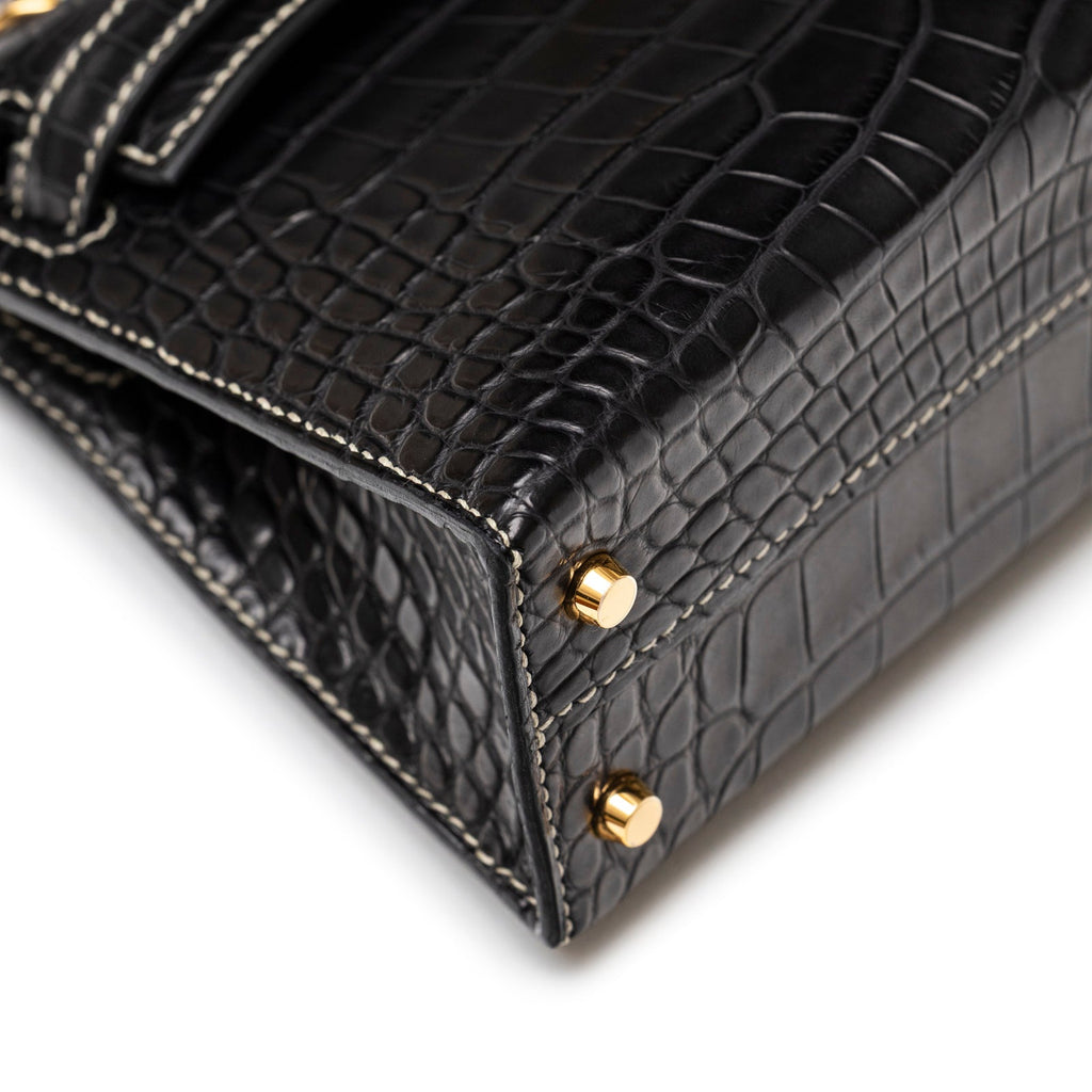 Hermès Special Order HSS Horseshoe Mini Kelly II Black Gris Matte Alligator Gold Hardware