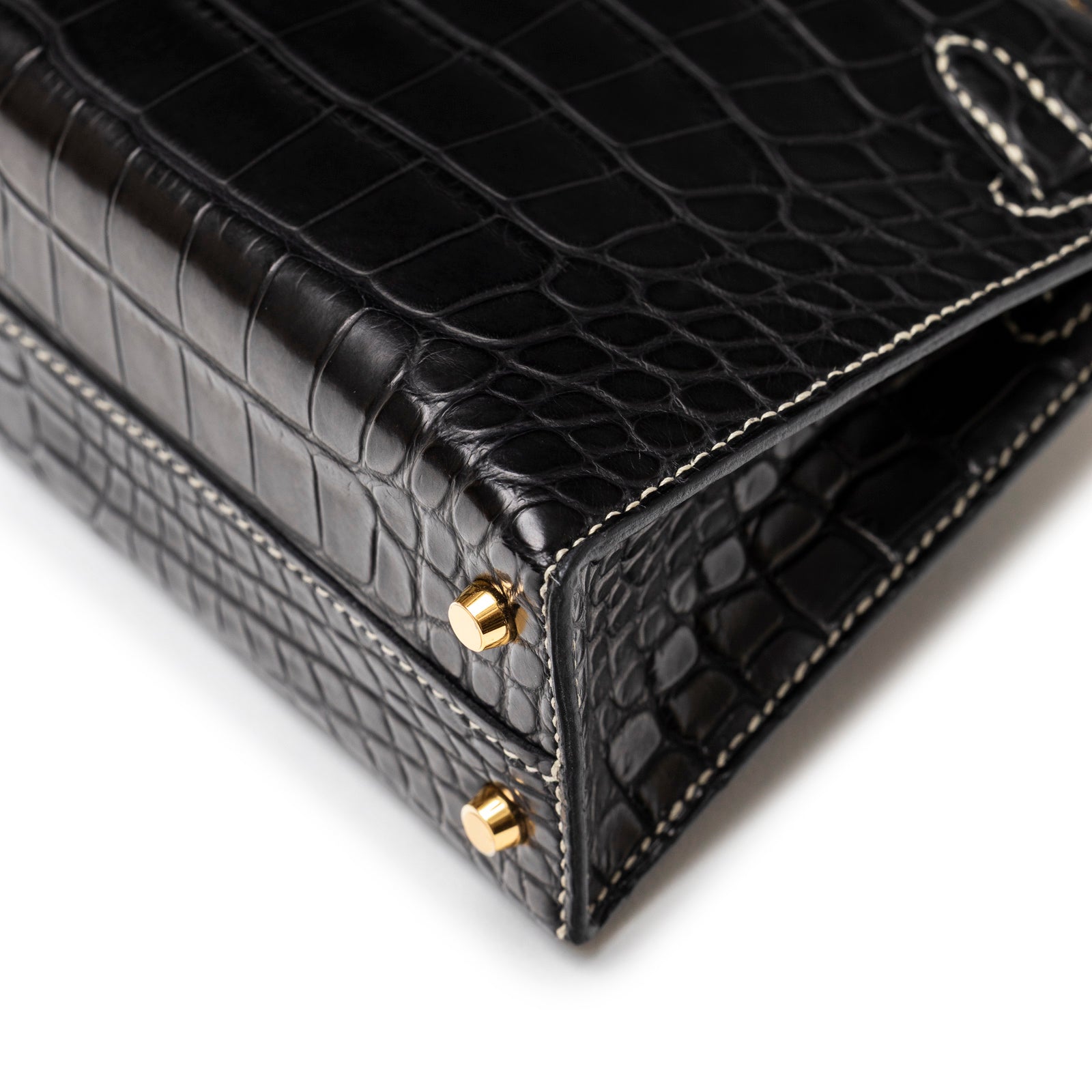 Hermès Special Order HSS Horseshoe Mini Kelly II Black Gris Matte Alligator Gold Hardware