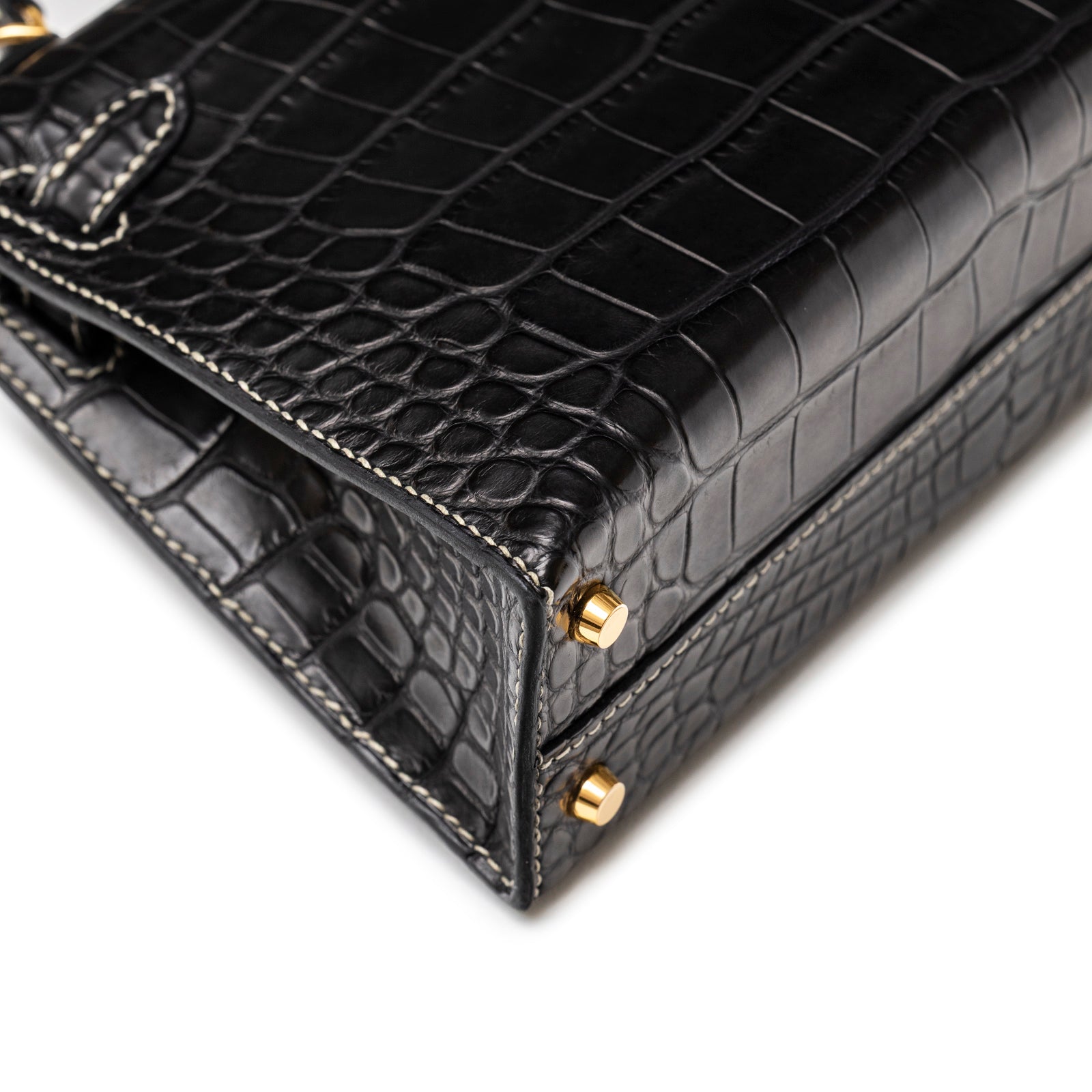 Hermès Special Order HSS Horseshoe Mini Kelly II Black Gris Matte Alligator Gold Hardware