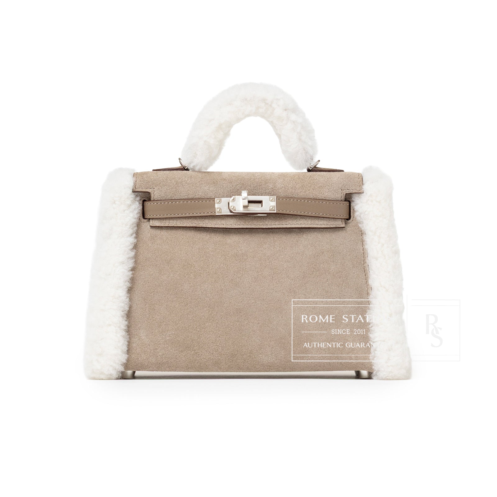 Hermès Teddy Mini Kelly II Gris Caillou Etoupe Grizzly Swift Palladium Hardware