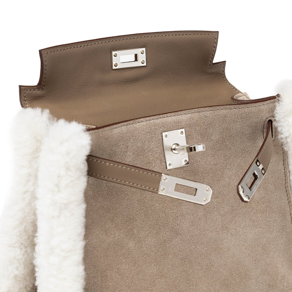Hermès Teddy Mini Kelly II Gris Caillou Etoupe Grizzly Swift Palladium Hardware
