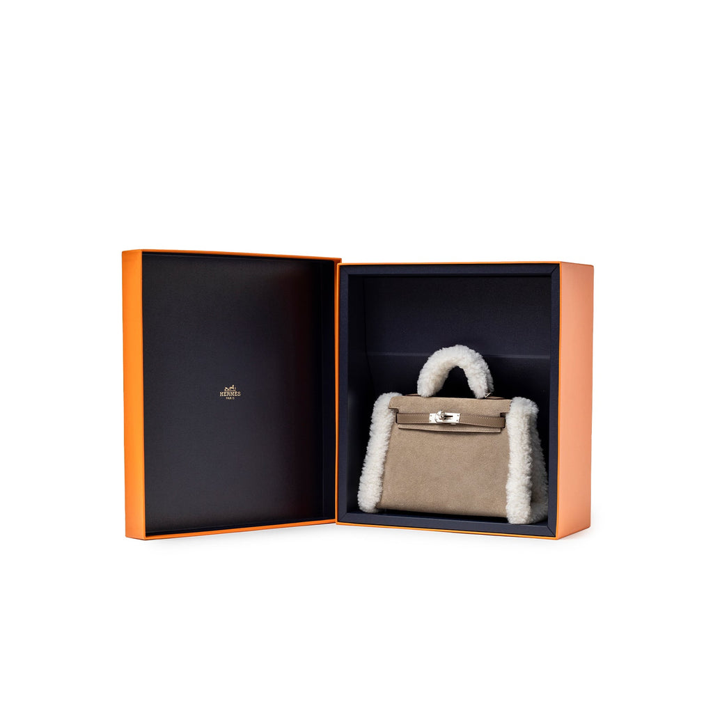 Hermès Teddy Mini Kelly II Gris Caillou Etoupe Grizzly Swift Palladium Hardware