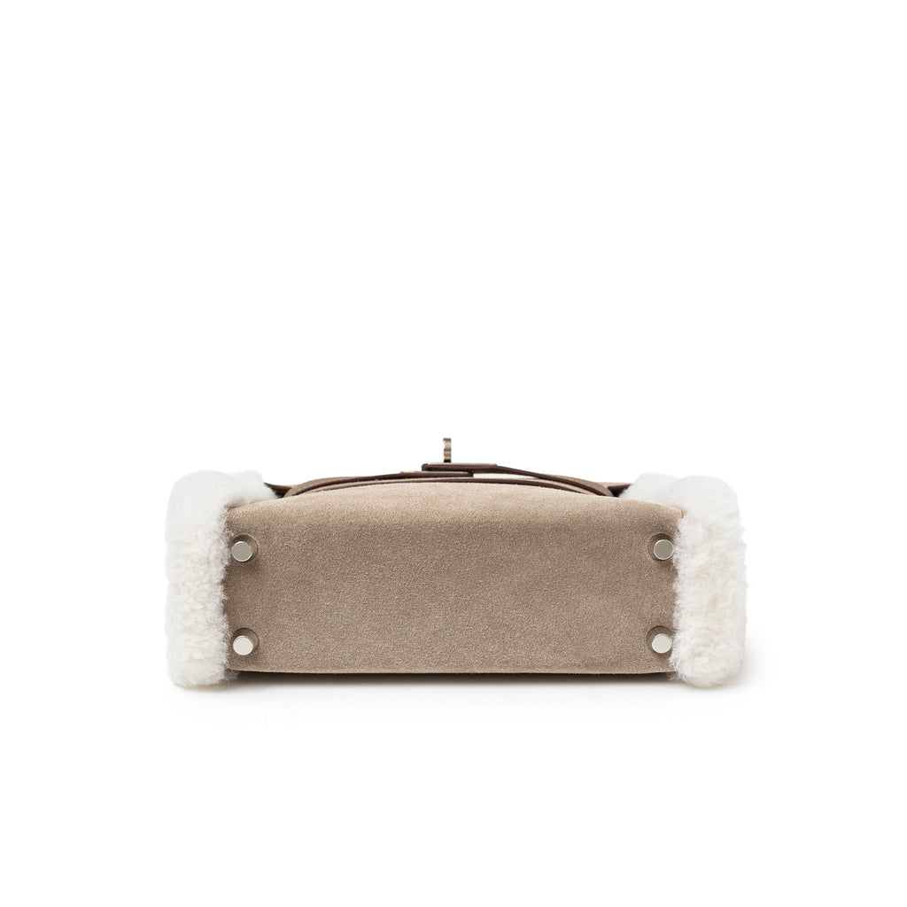 Hermès Teddy Mini Kelly II Gris Caillou Etoupe Grizzly Swift Palladium Hardware