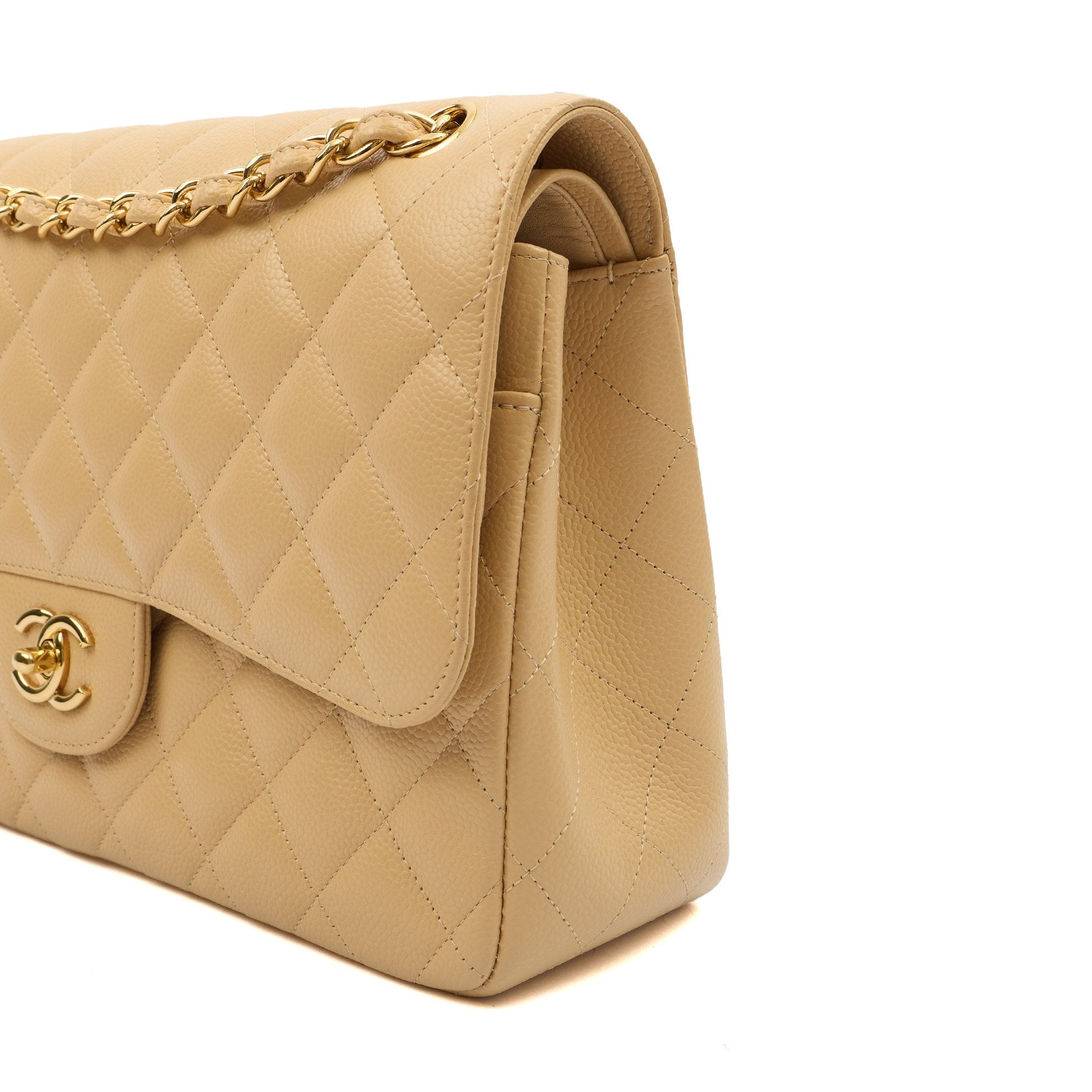Chanel Shoulder Bag Classic Double Flap - Large in Neutral, Caviar Leather